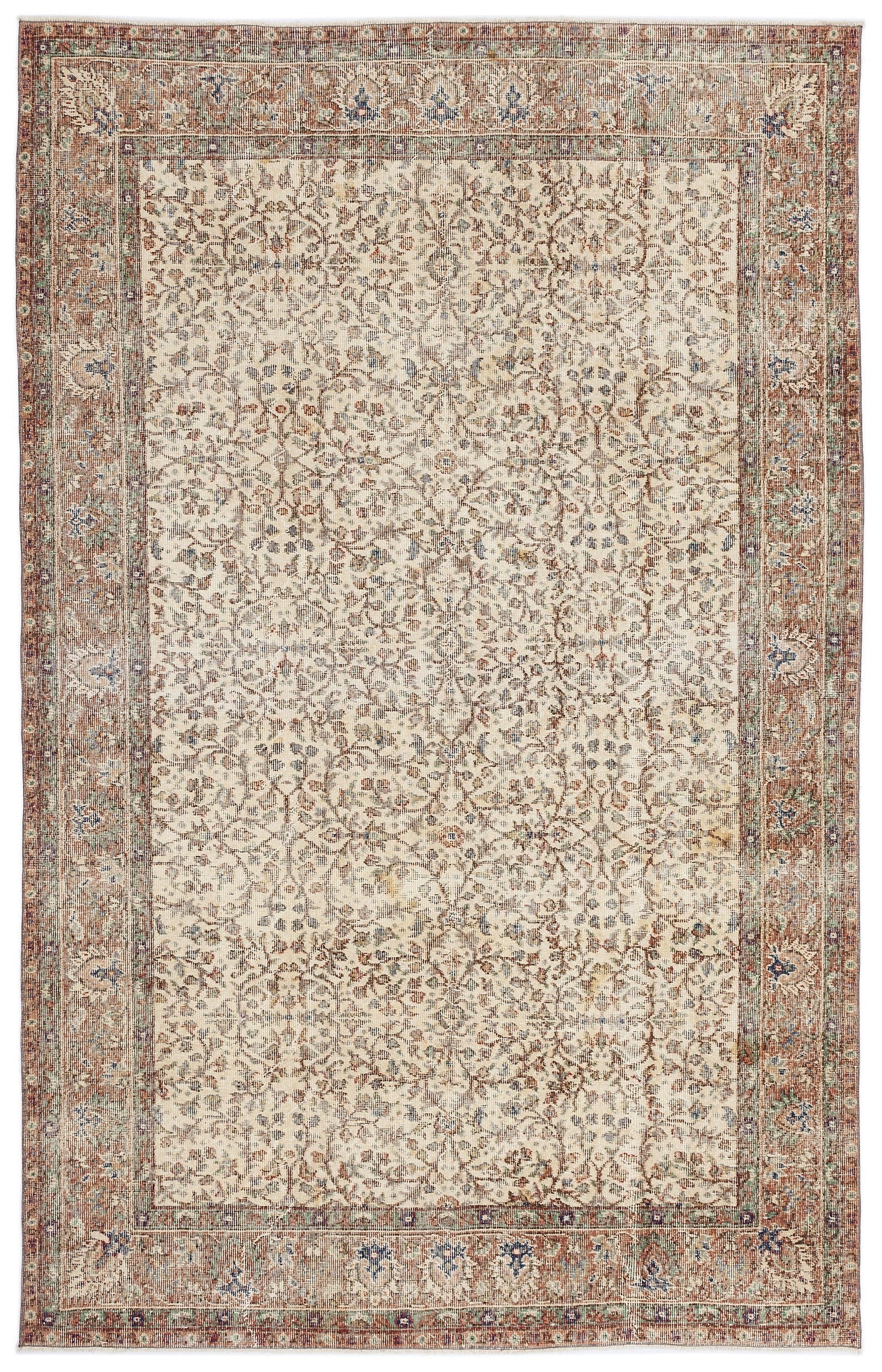 Atina Beige Vintage Wool Handmade Area Rug 6'7" x 10'4"
