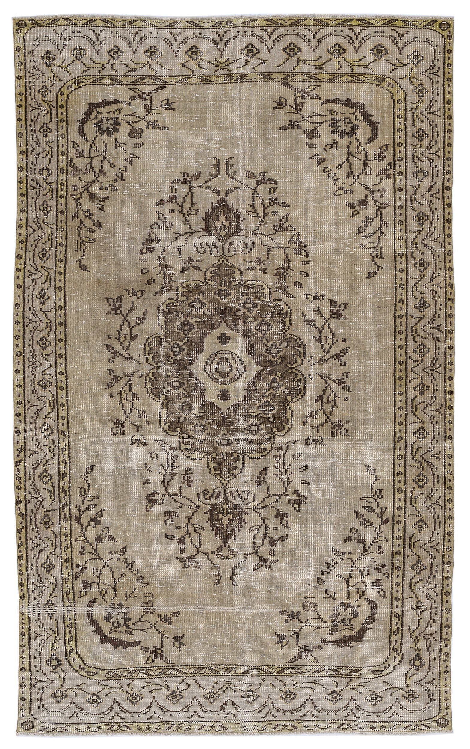 Atina Brown Vintage Wool Handmade Area Rug 5'5" x 9'0"