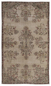 Atina Beige Vintage Wool Handmade Area Rug 6'2" x 8'11"