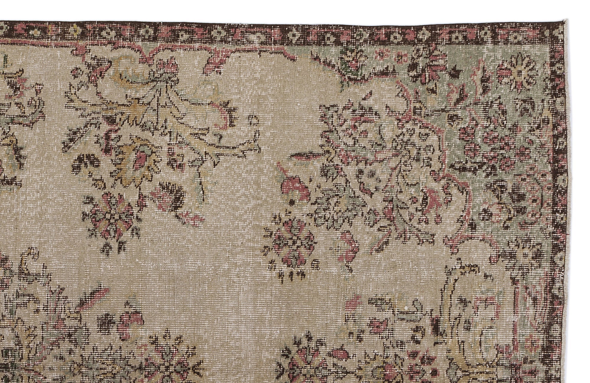 Atina Beige Vintage Wool Handmade Area Rug 6'2" x 8'11"