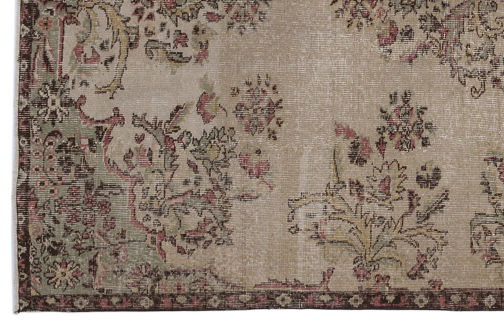 Atina Beige Vintage Wool Handmade Area Rug 6'2" x 8'11"