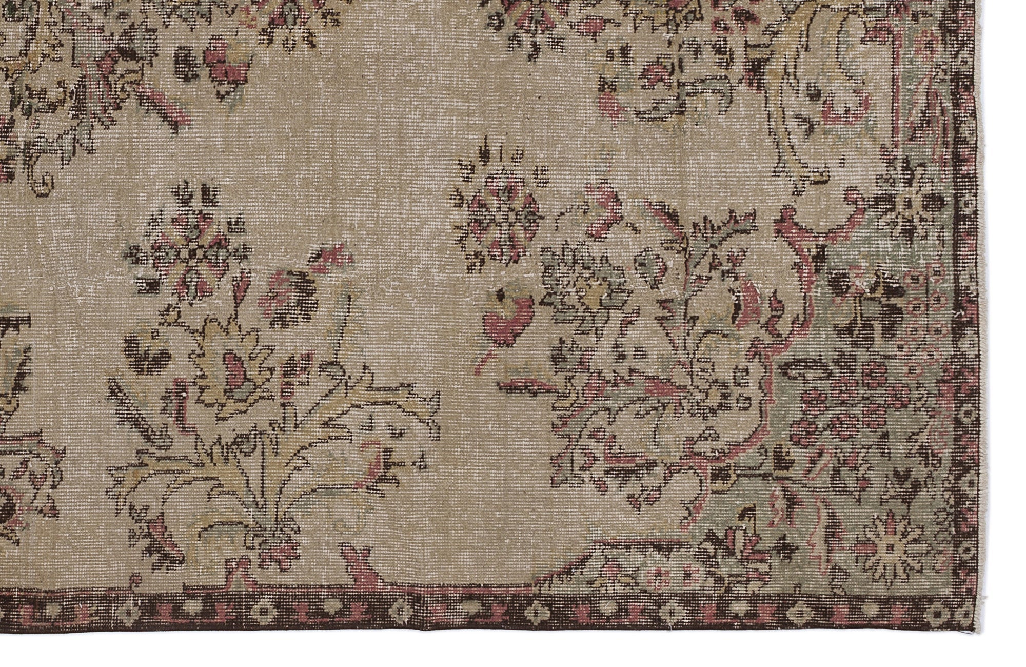 Atina Beige Vintage Wool Handmade Area Rug 6'2" x 8'11"