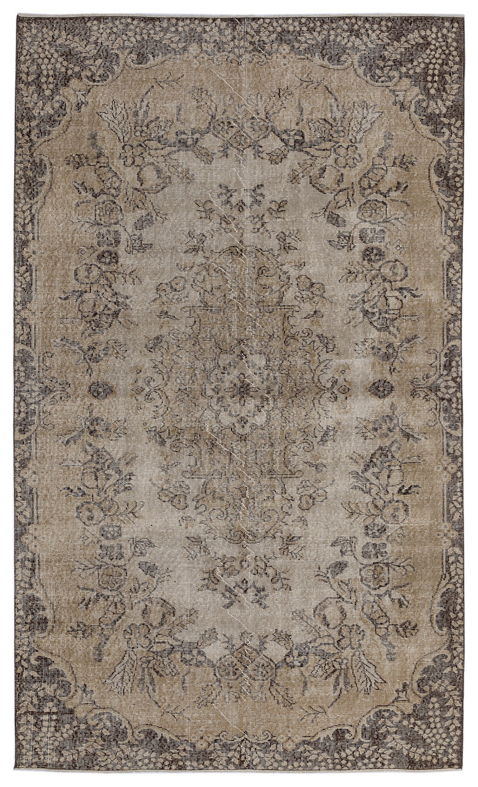 Atina Brown Vintage Wool Handmade Area Rug 5'5" x 9'3"