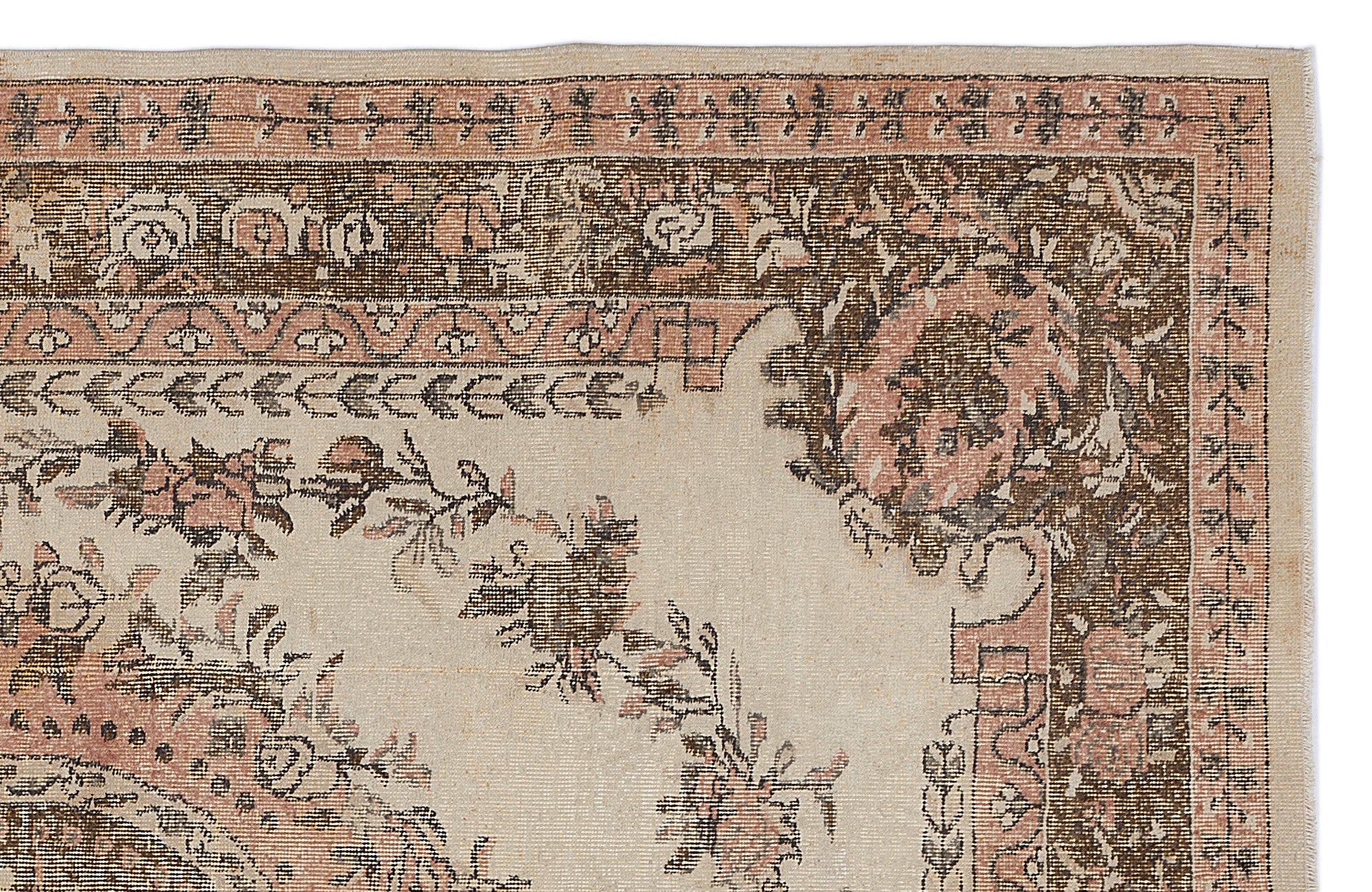 Atina Beige Vintage Wool Handmade Area Rug 6'6" x 10'3"
