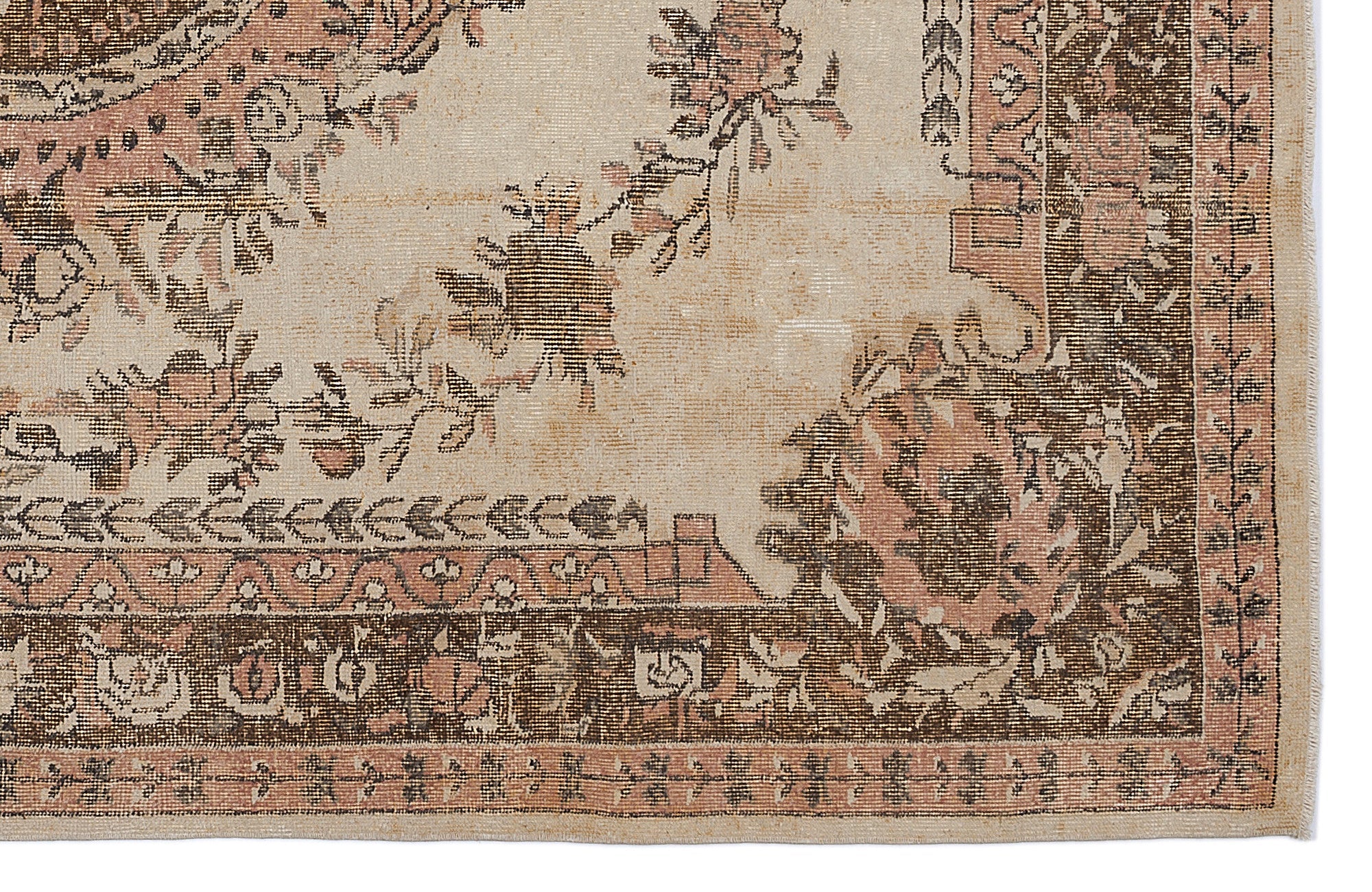 Atina Beige Vintage Wool Handmade Area Rug 6'6" x 10'3"