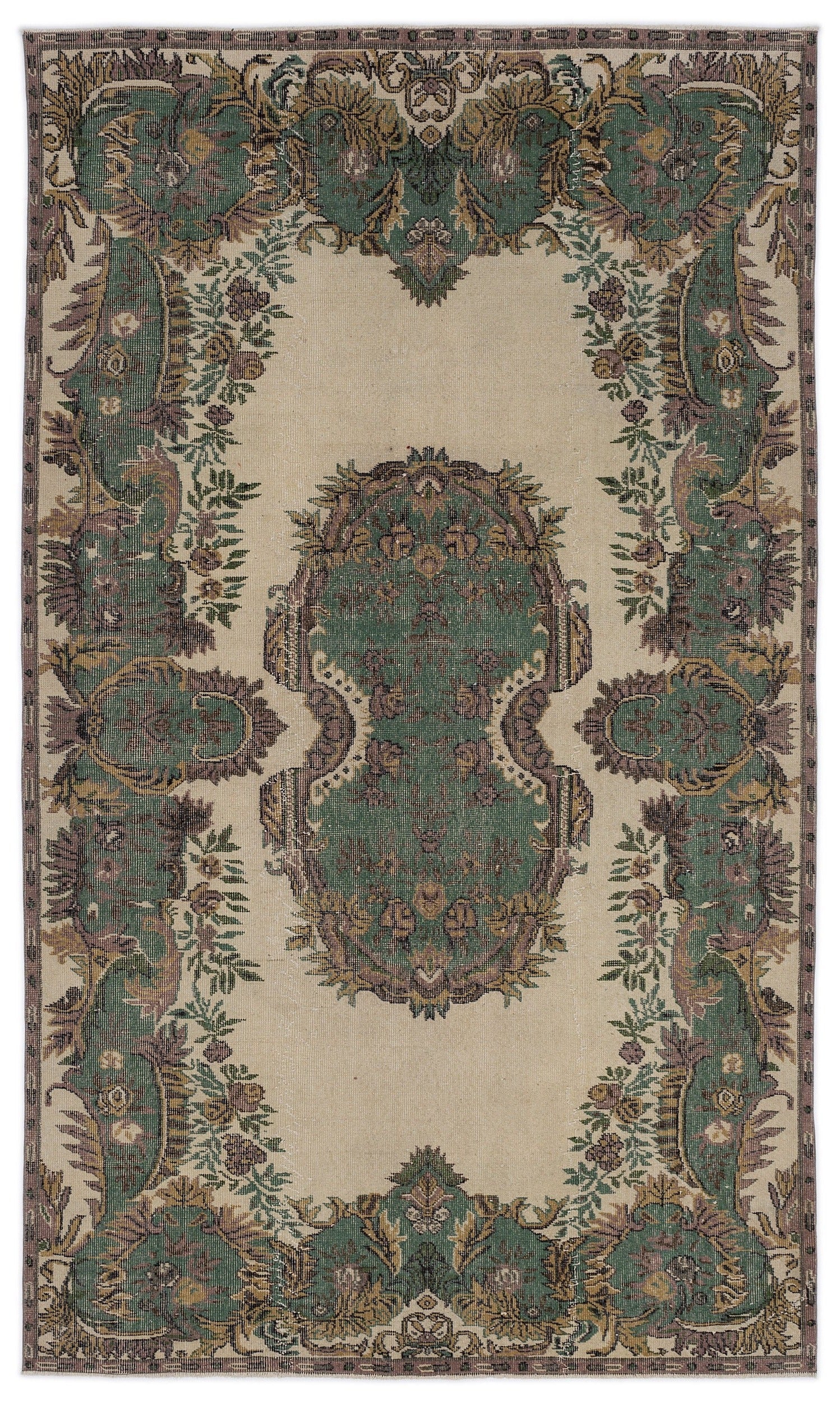 Atina 8583 Beige Vintage Wool Handmade Area Rug 5'6" x 9'5"