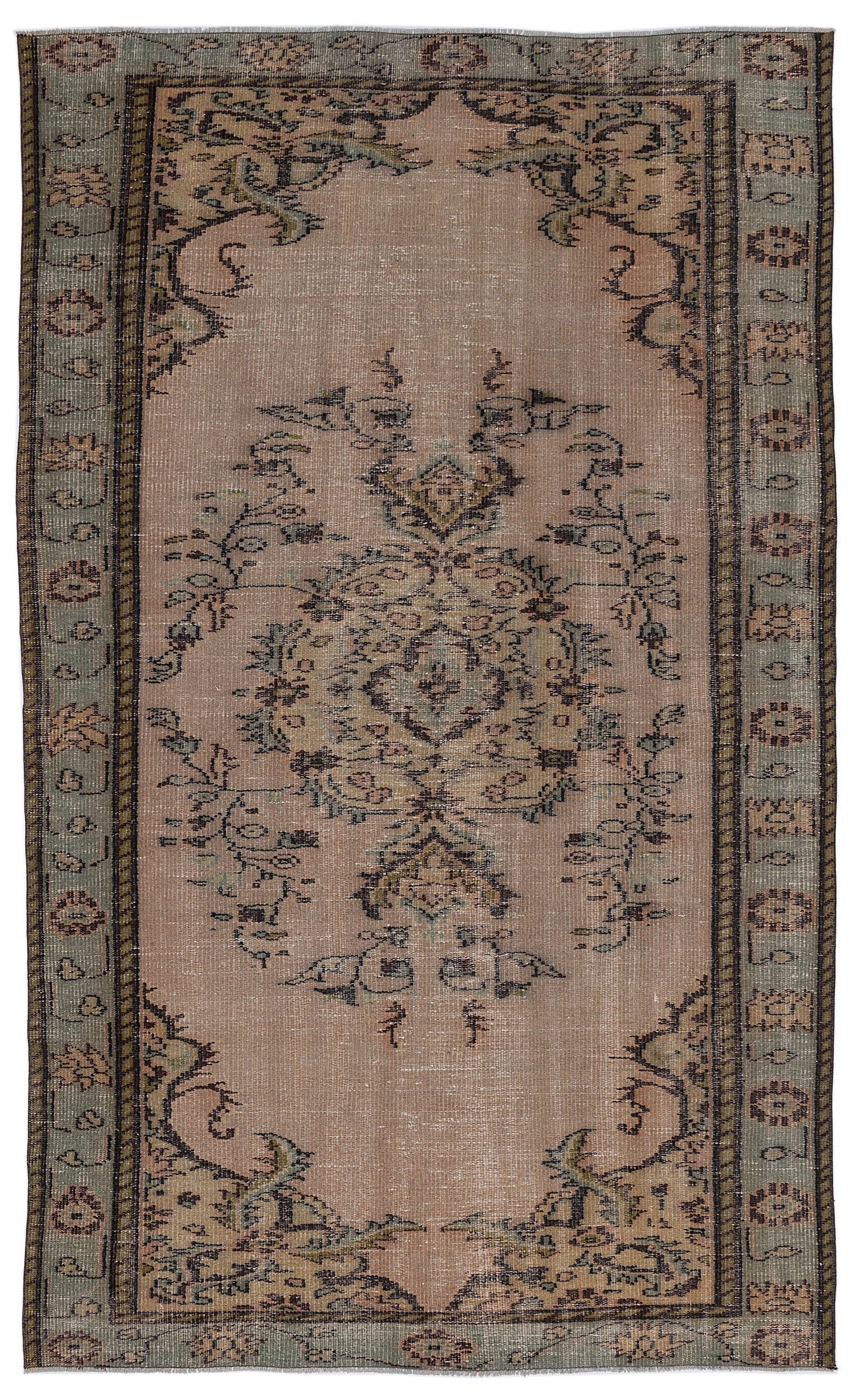 Atina Beige Vintage Wool Handmade Area Rug 5'5" x 8'11"