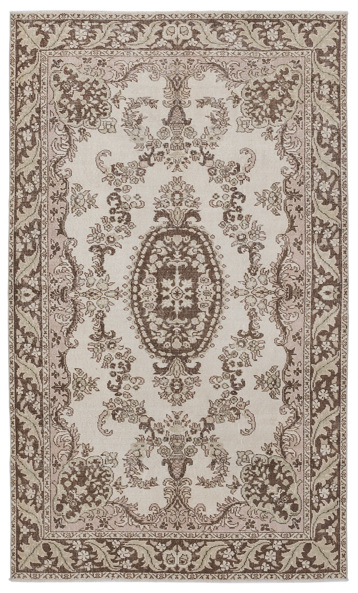 Atina 8694 Beige Vintage Wool Handmade Area Rug 5'6" x 9'4"