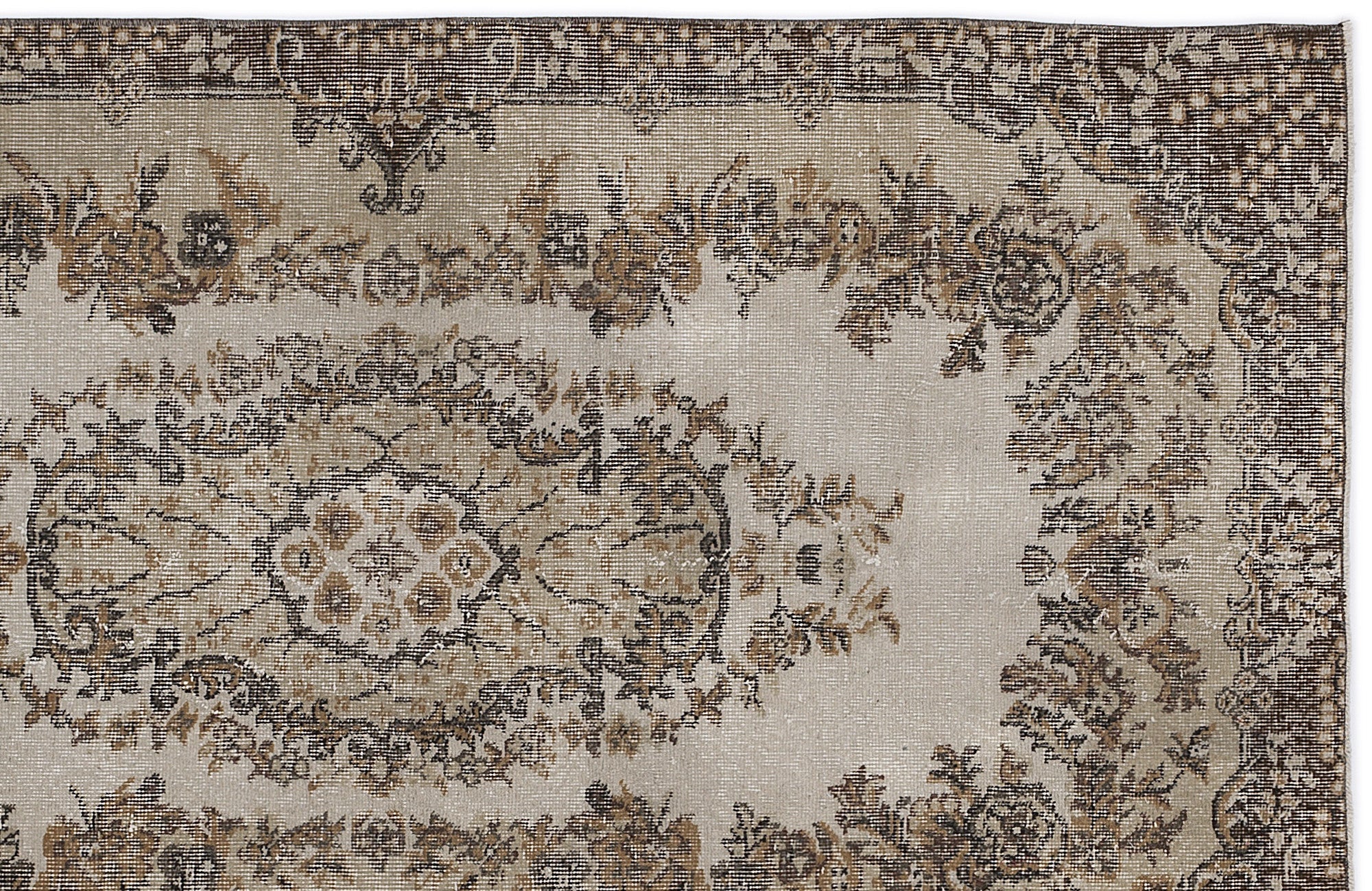 Atina Beige Vintage Wool Handmade Area Rug 3'7" x 6'9"