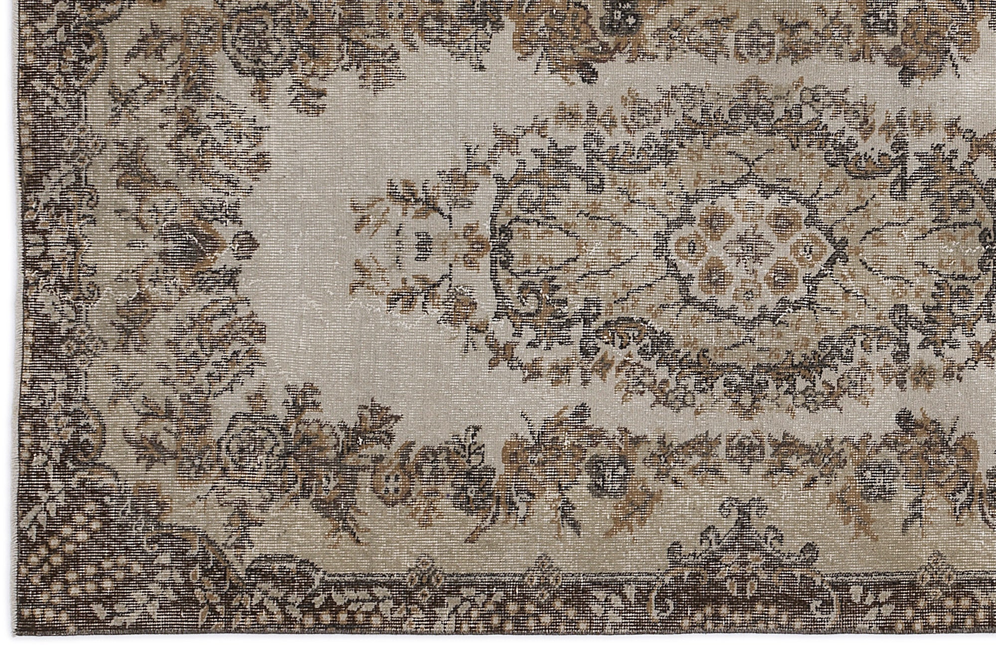 Atina Beige Vintage Wool Handmade Area Rug 3'7" x 6'9"