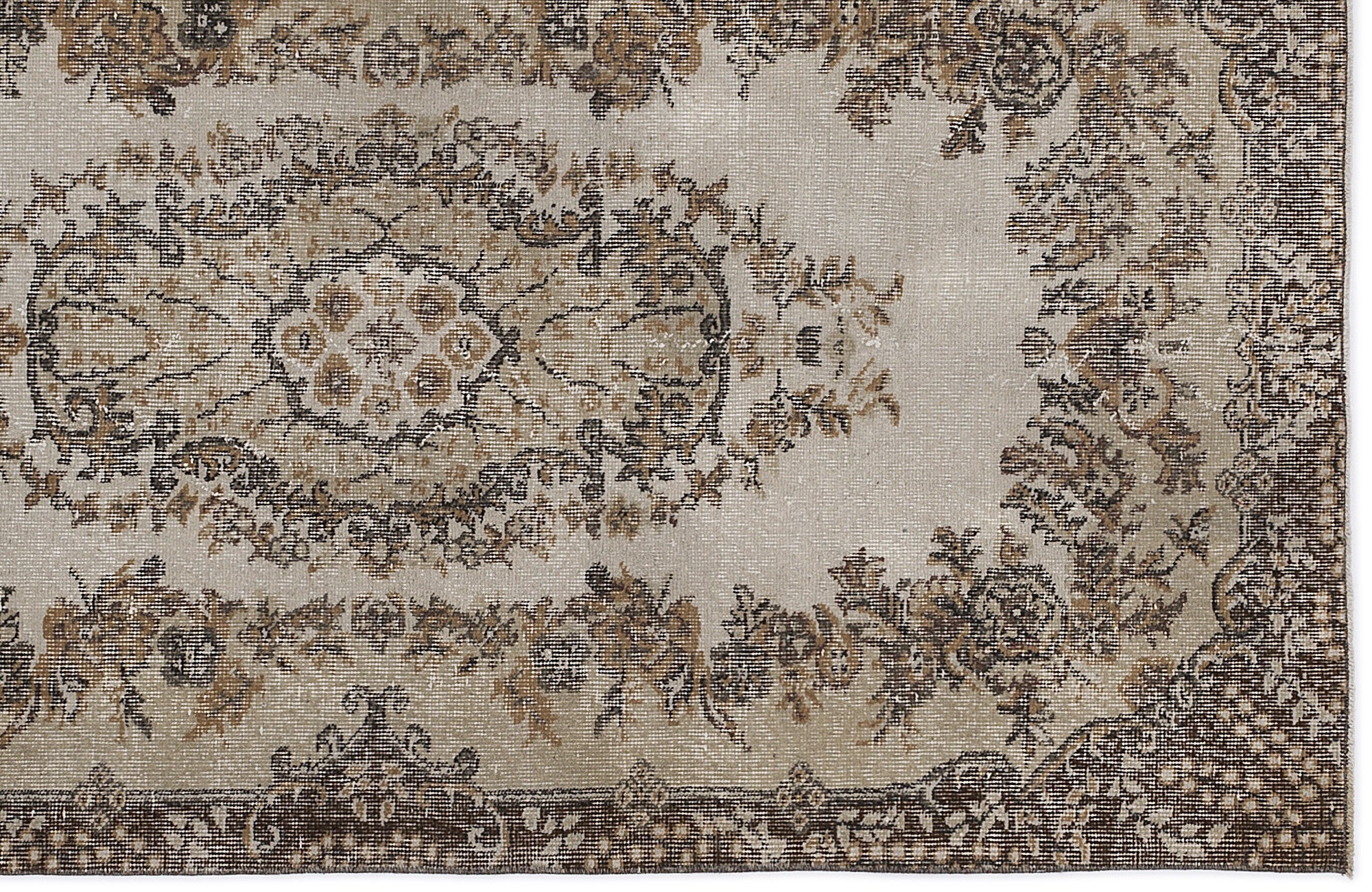 Atina Beige Vintage Wool Handmade Area Rug 3'7" x 6'9"