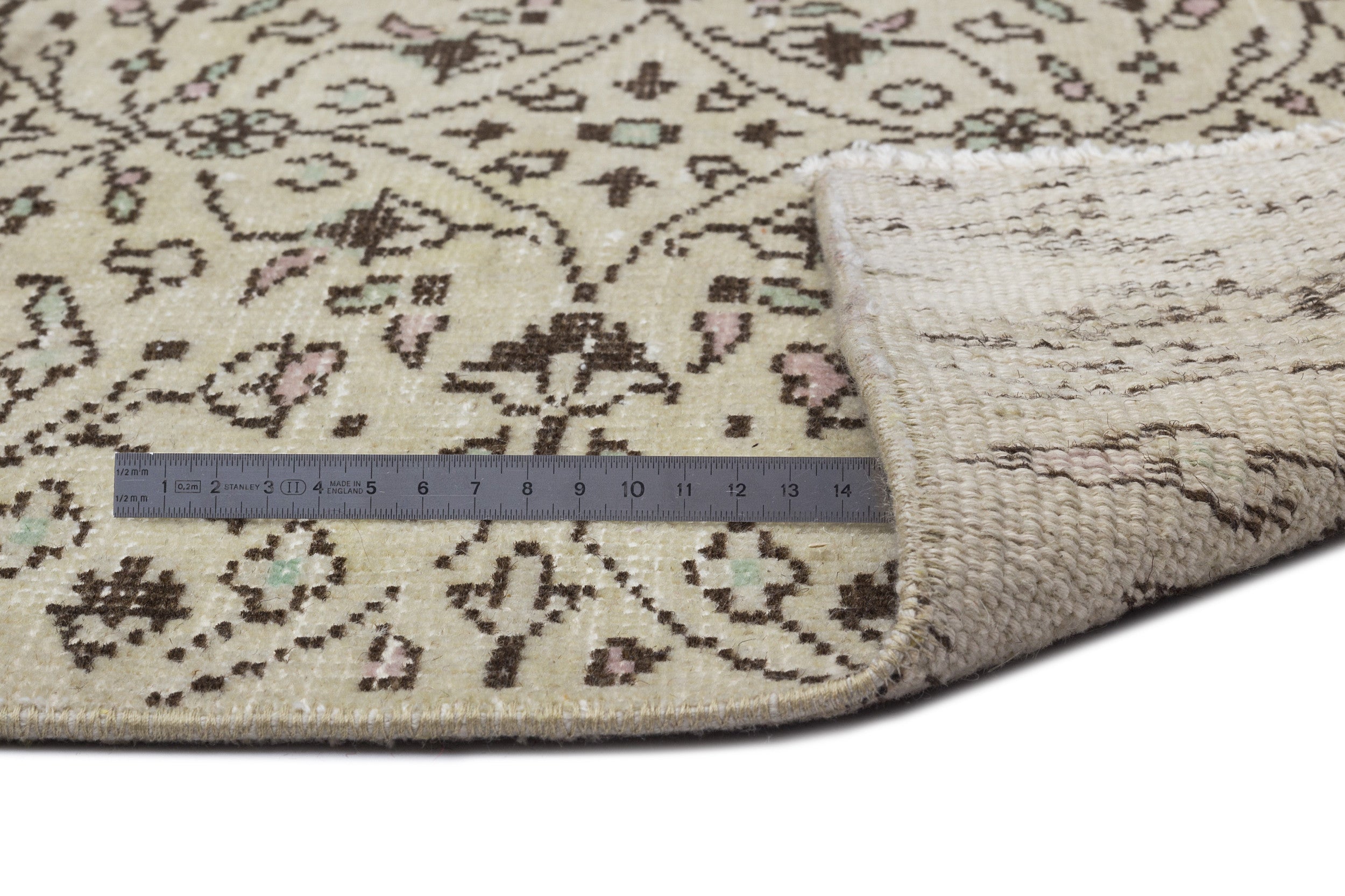 Atina Beige Vintage Wool Handmade Area Rug 5'5" x 8'11"