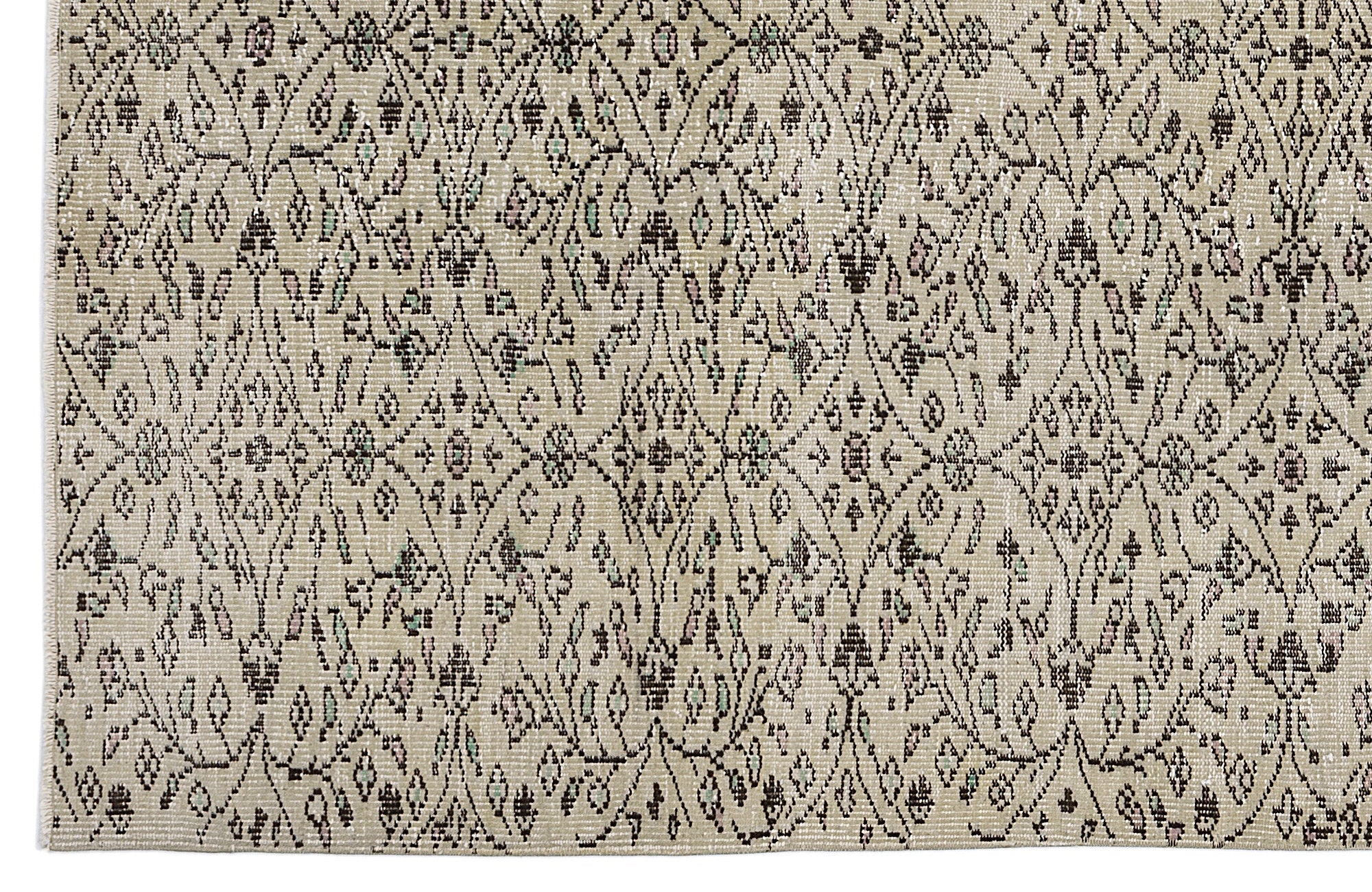 Atina Beige Vintage Wool Handmade Area Rug 5'5" x 8'11"