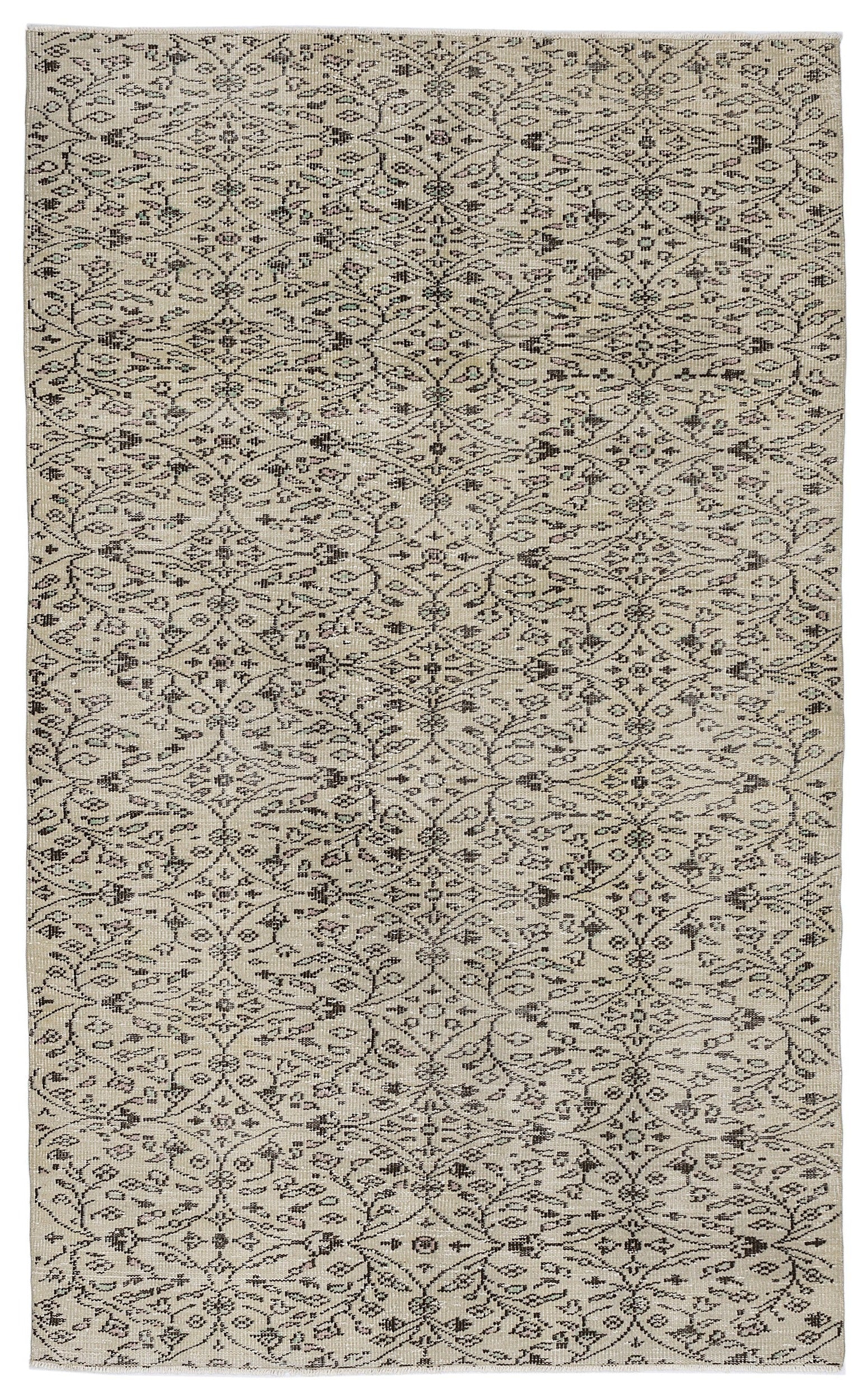 Atina Beige Vintage Wool Handmade Area Rug 5'5" x 8'11"