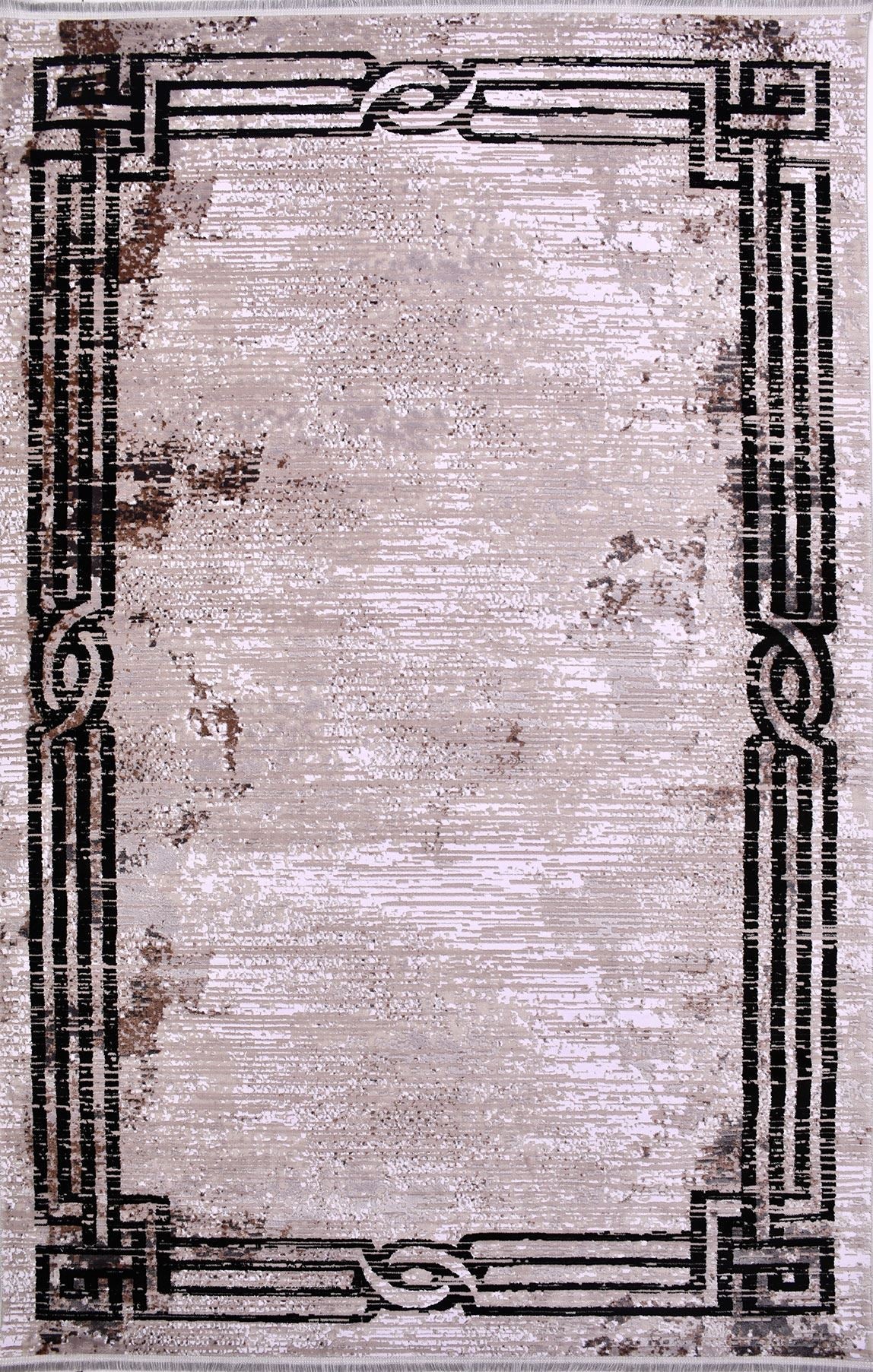 Machine Made Area Rug - Black Frame Beige Flatweave Rug with Overlocked Edge
