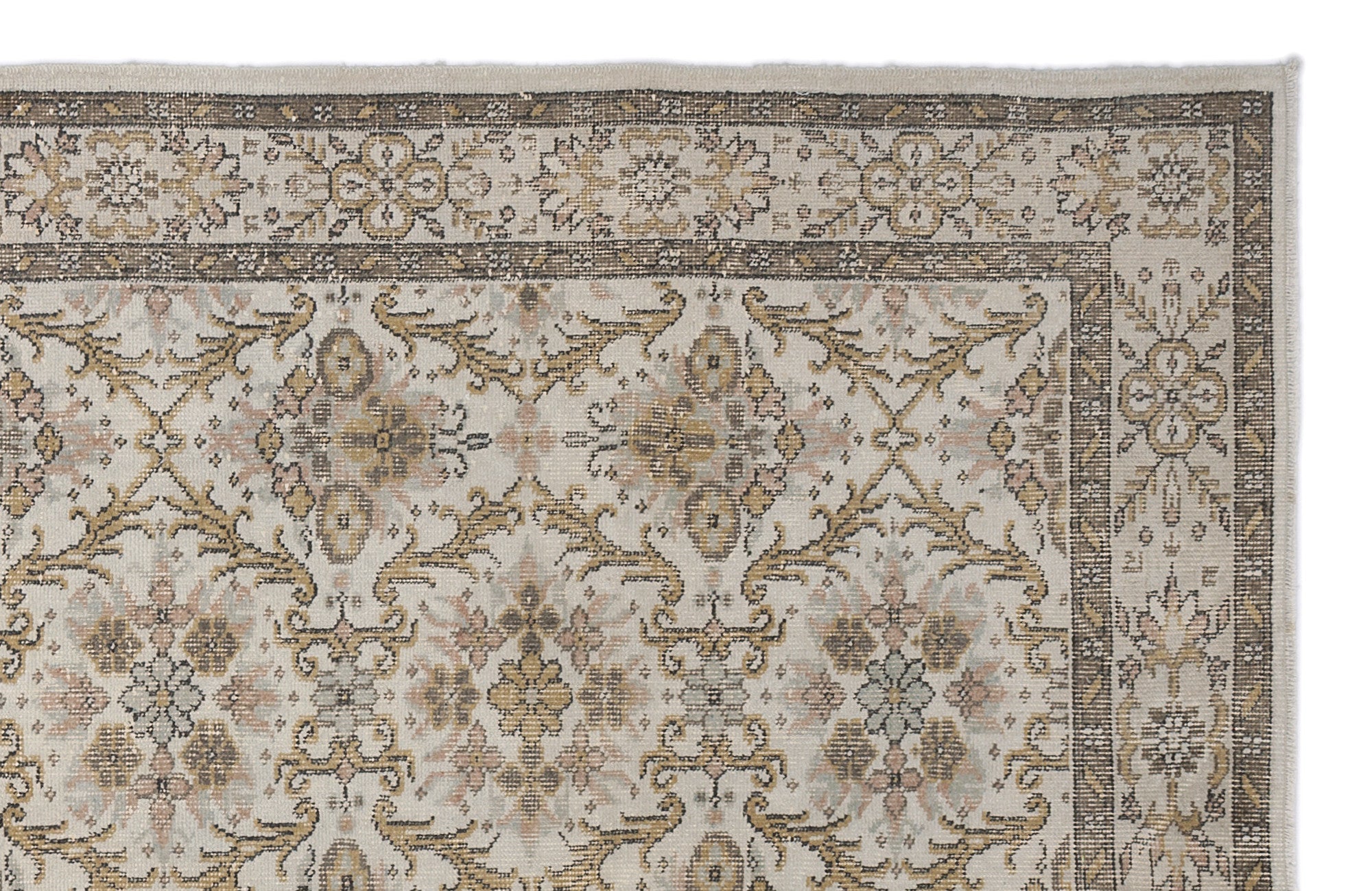 Atina Beige Vintage Wool Handmade Area Rug 6'3" x 9'9"