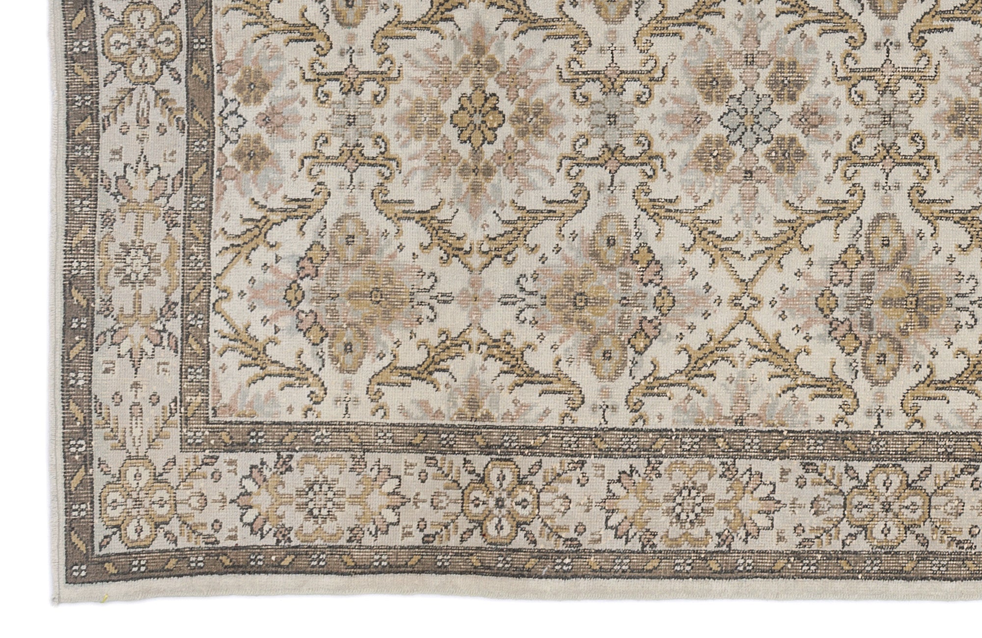 Atina Beige Vintage Wool Handmade Area Rug 6'3" x 9'9"