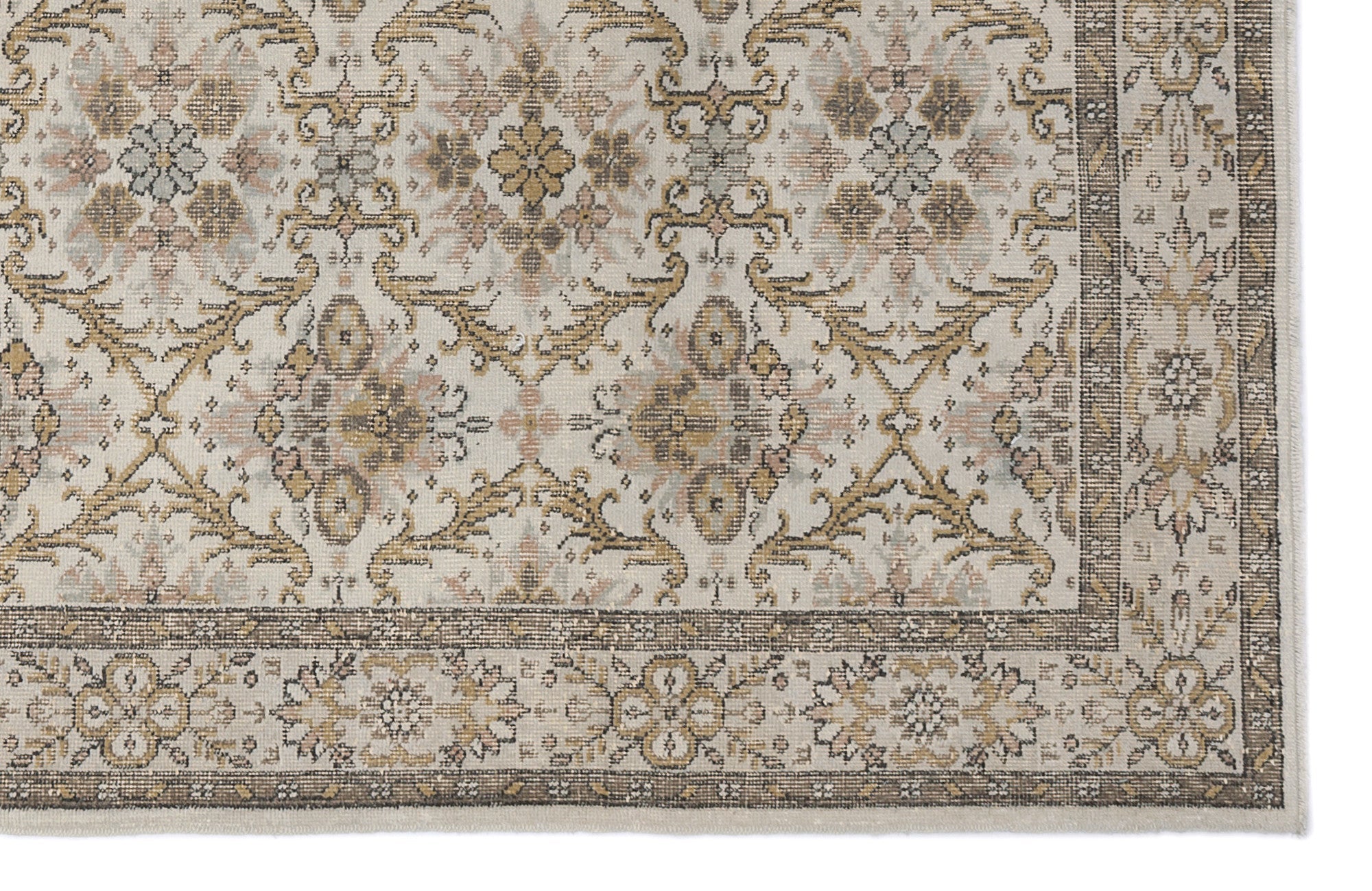 Atina Beige Vintage Wool Handmade Area Rug 6'3" x 9'9"
