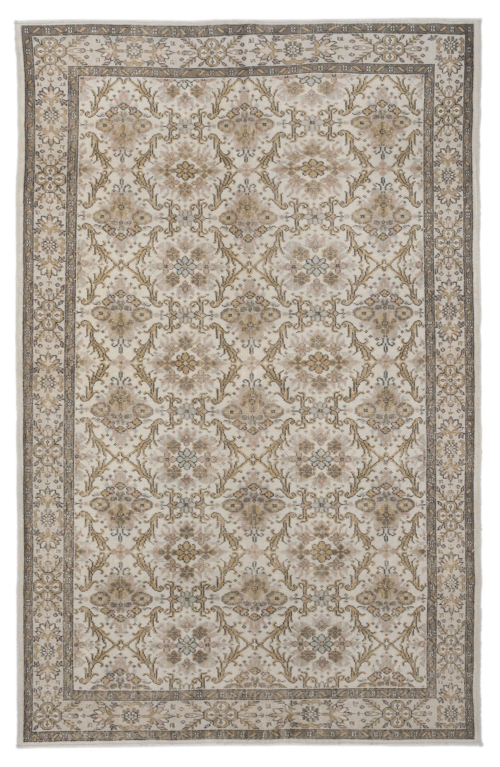 Atina Beige Vintage Wool Handmade Area Rug 6'3" x 9'9"