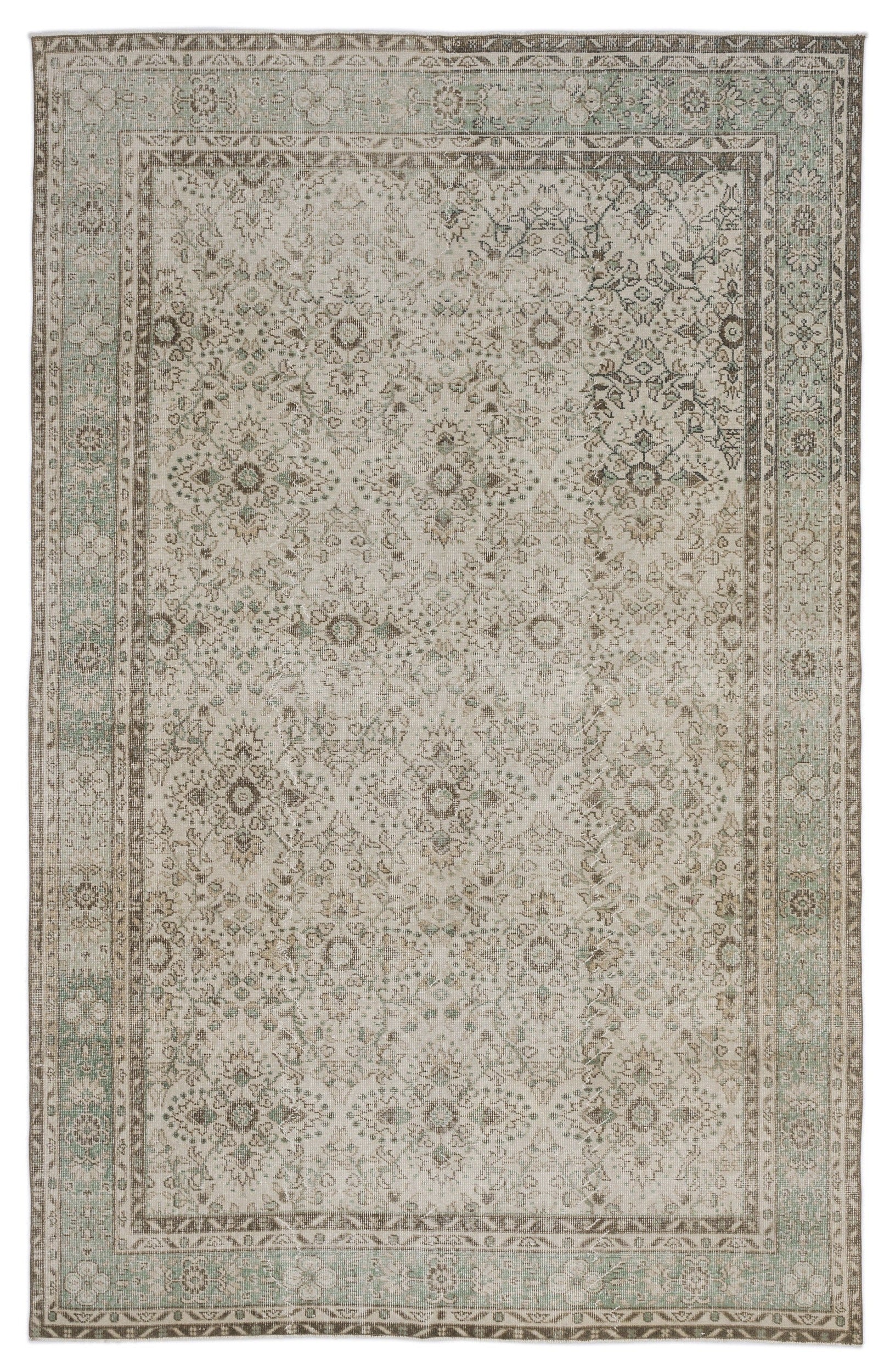 Atina Beige Vintage Wool Handmade Area Rug 6'6" x 10'3"