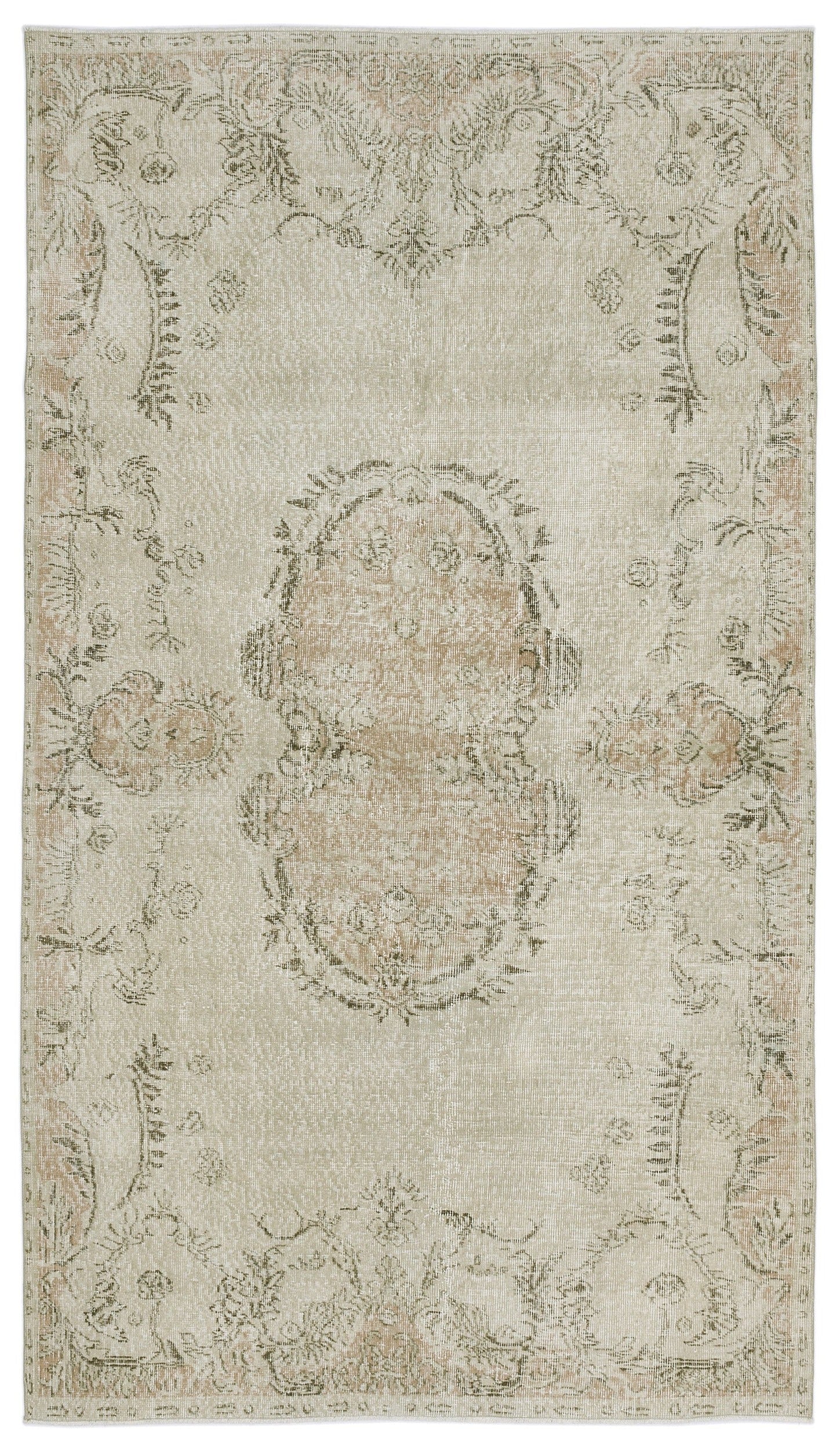 Atina Beige Vintage Wool Handmade Area Rug 5'6" x 9'9"