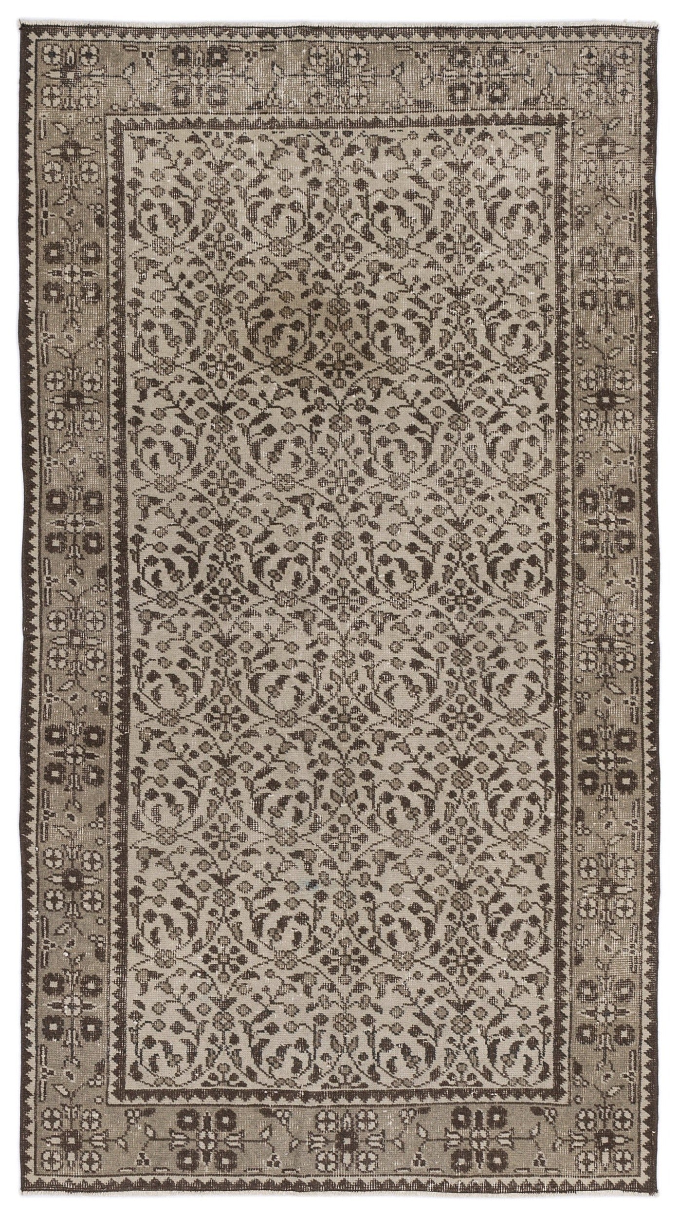 Atina 9004 Beige Vintage Wool Handmade Area Rug 3'9" x 6'11"