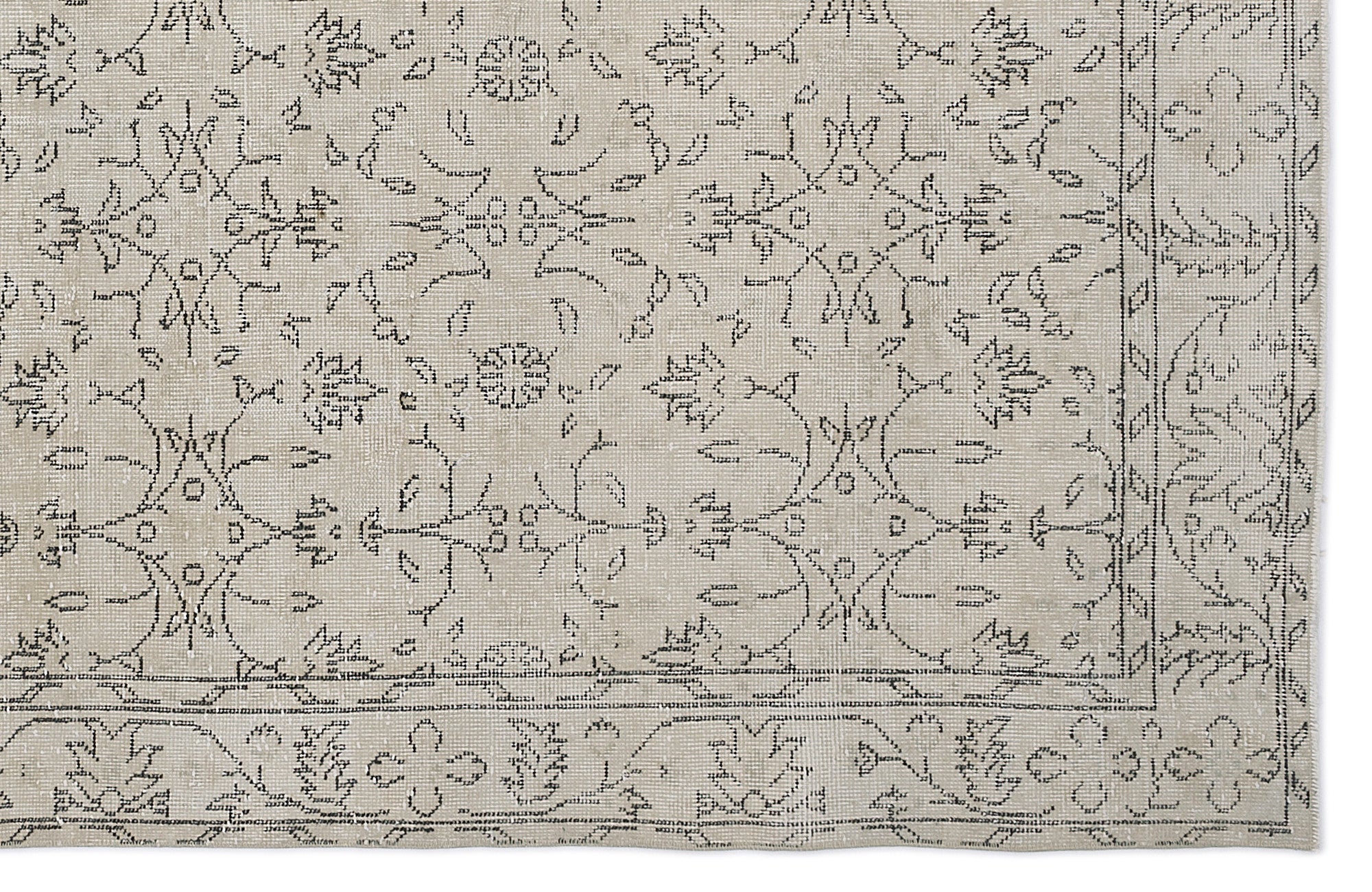 Atina 9011 Beige Vintage Wool Handmade Area Rug 6'3" x 9'7"