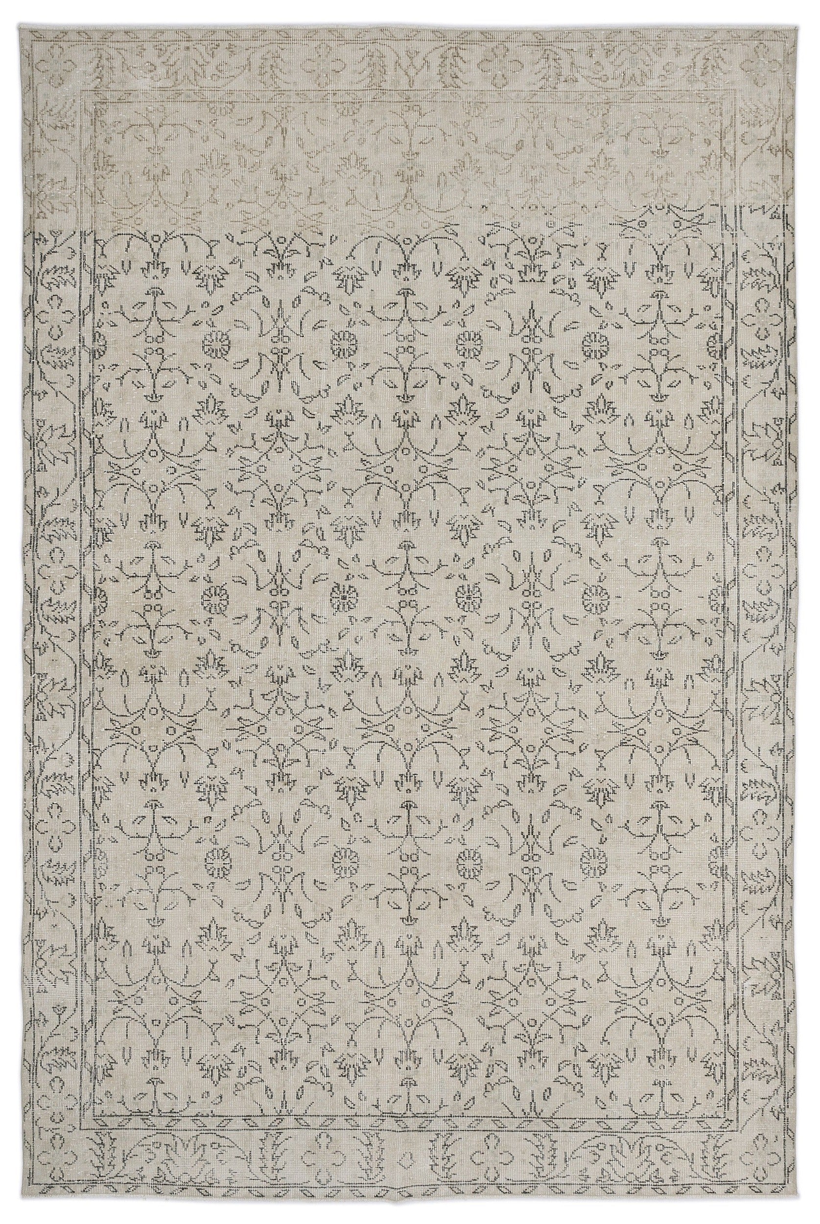 Atina 9011 Beige Vintage Wool Handmade Area Rug 6'3" x 9'7"