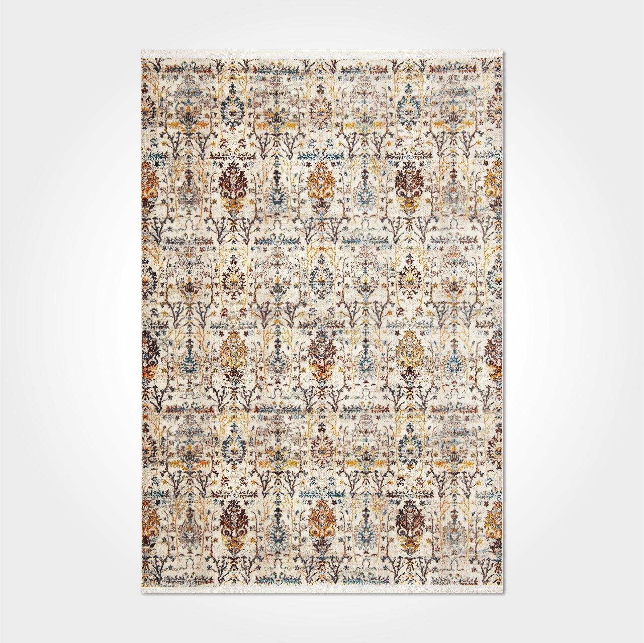 Cream Area Rug - Classic Machine Made Rug With Overlocked Edge For Living Room