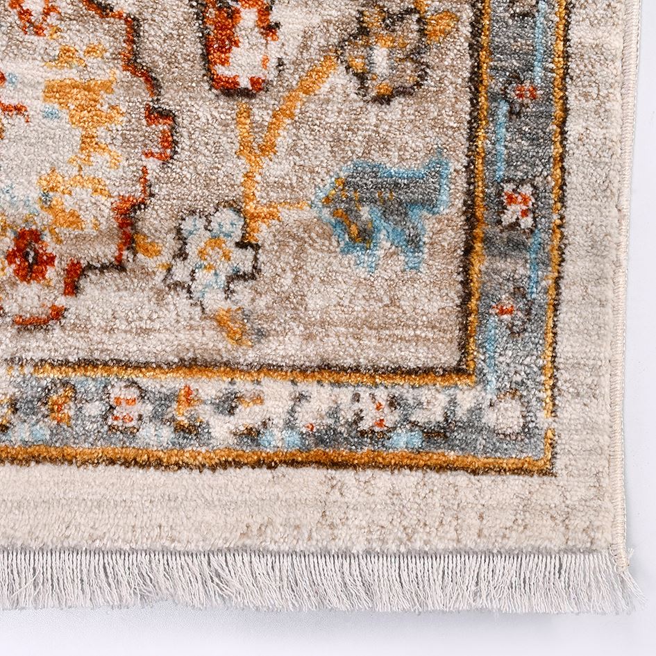 Cream Area Rug - Machine Made Rug With Frame Design & Degrade Pattern