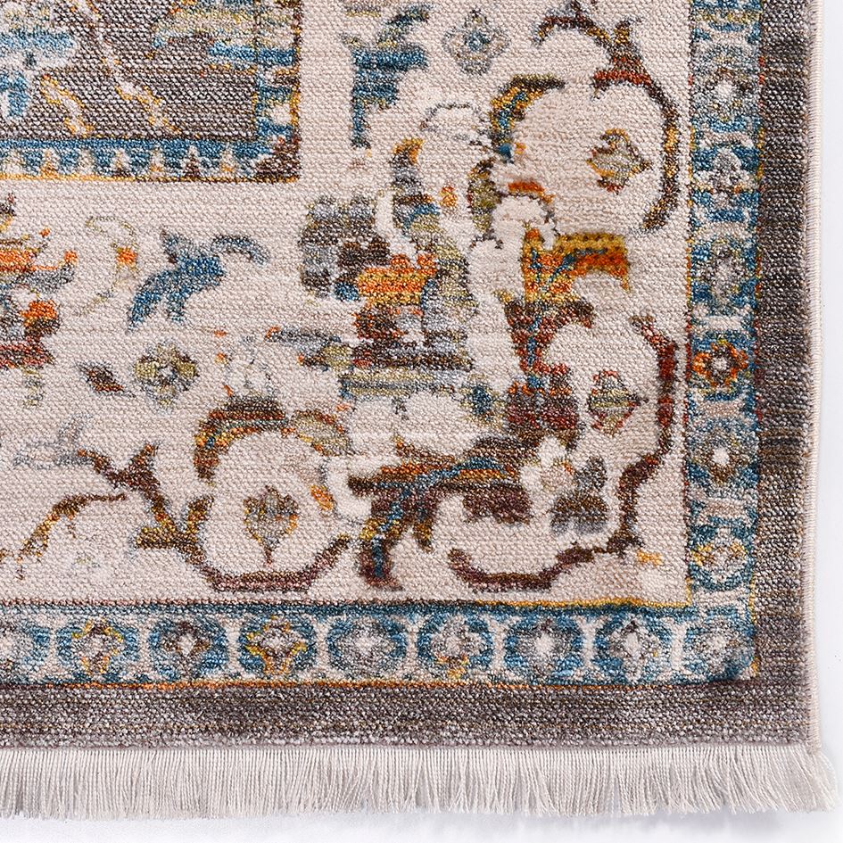 Cream Area Rug - Machine Made Rug with Degrade Color & Mink Tone Carpet Frame