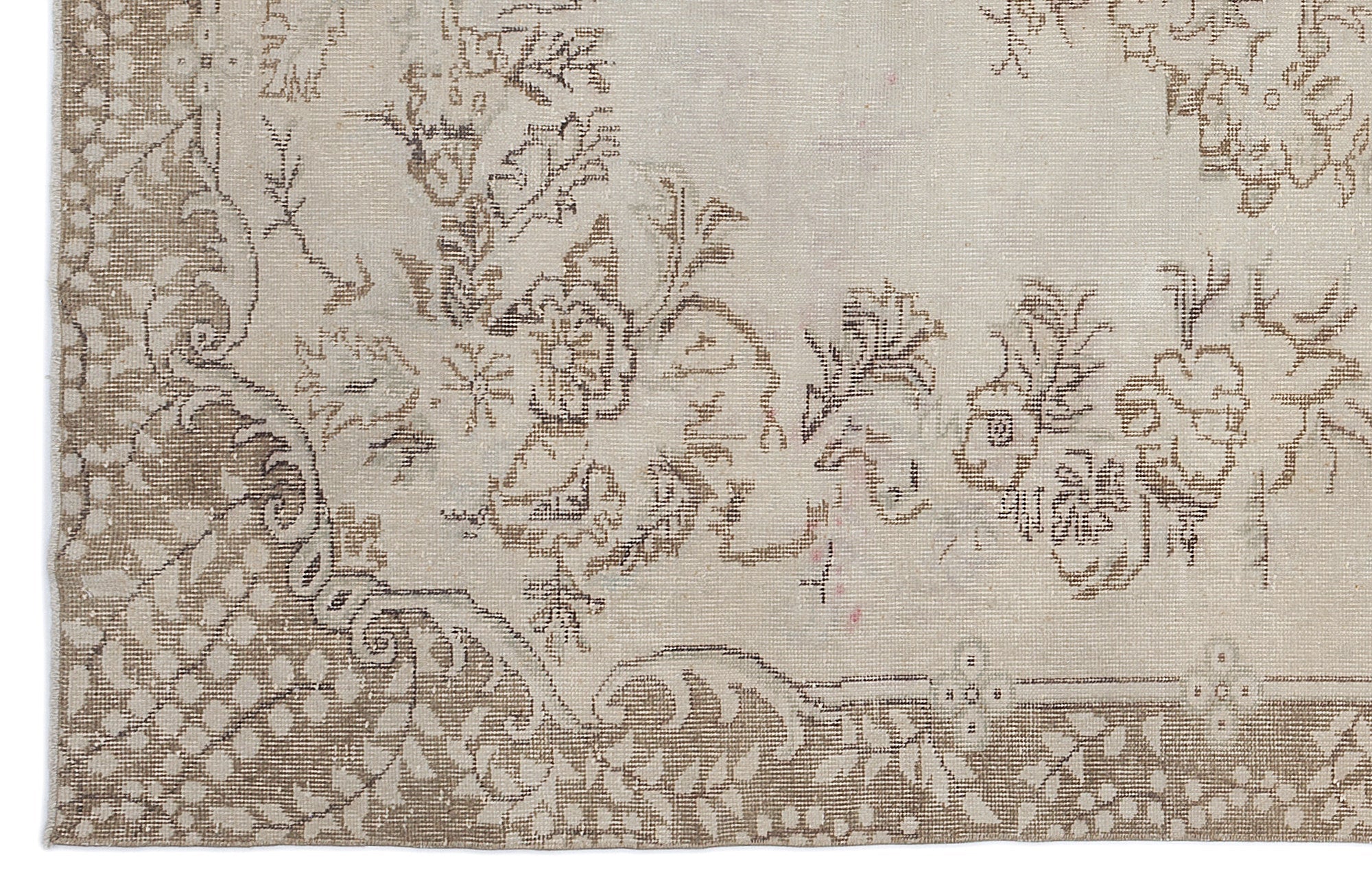 Atina Beige Vintage Wool Handmade Area Rug 6'8" x 10'5"