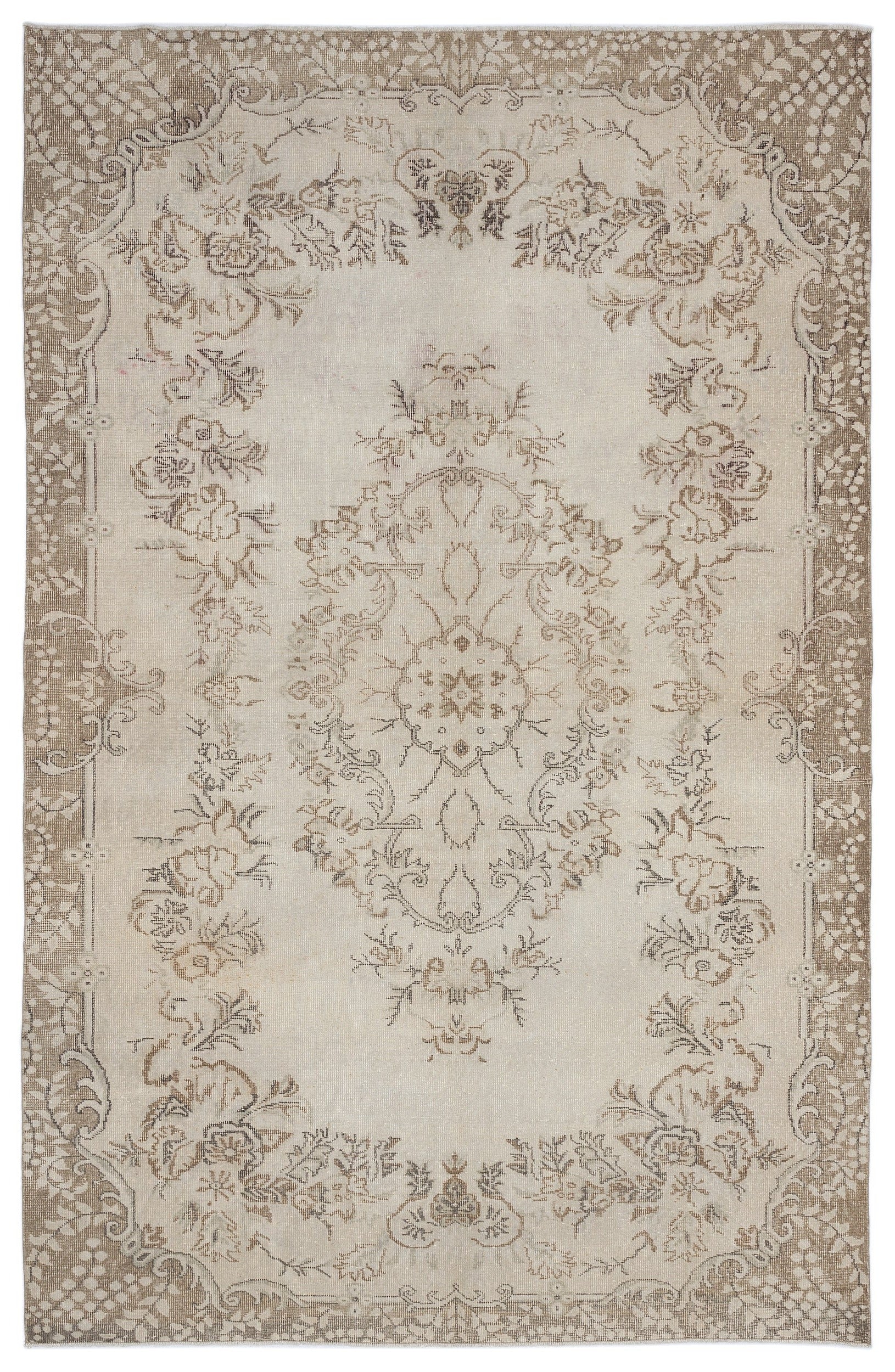 Atina Beige Vintage Wool Handmade Area Rug 6'8" x 10'5"
