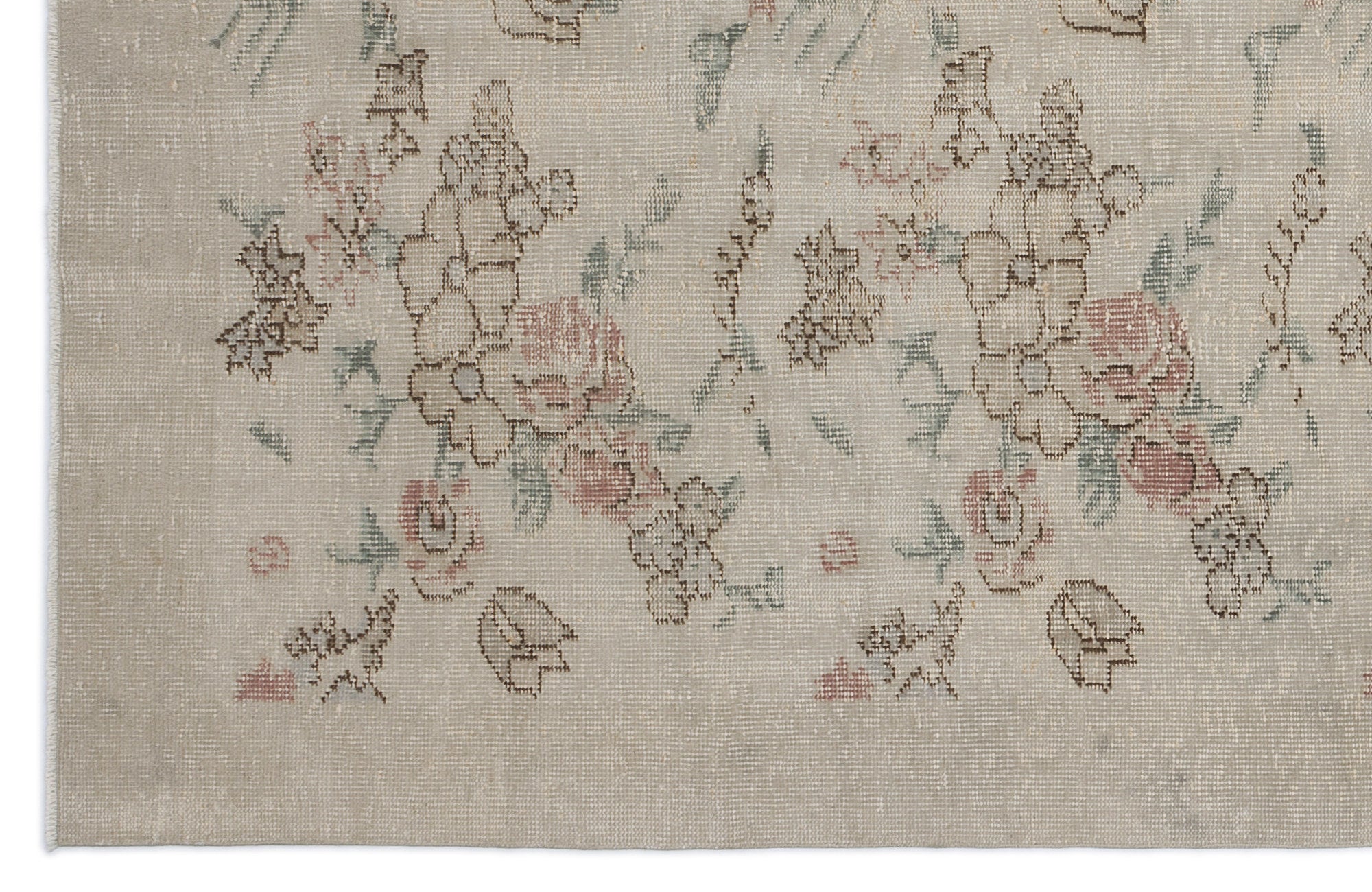Atina Beige Vintage Wool Handmade Area Rug 5'1" x 9'4"
