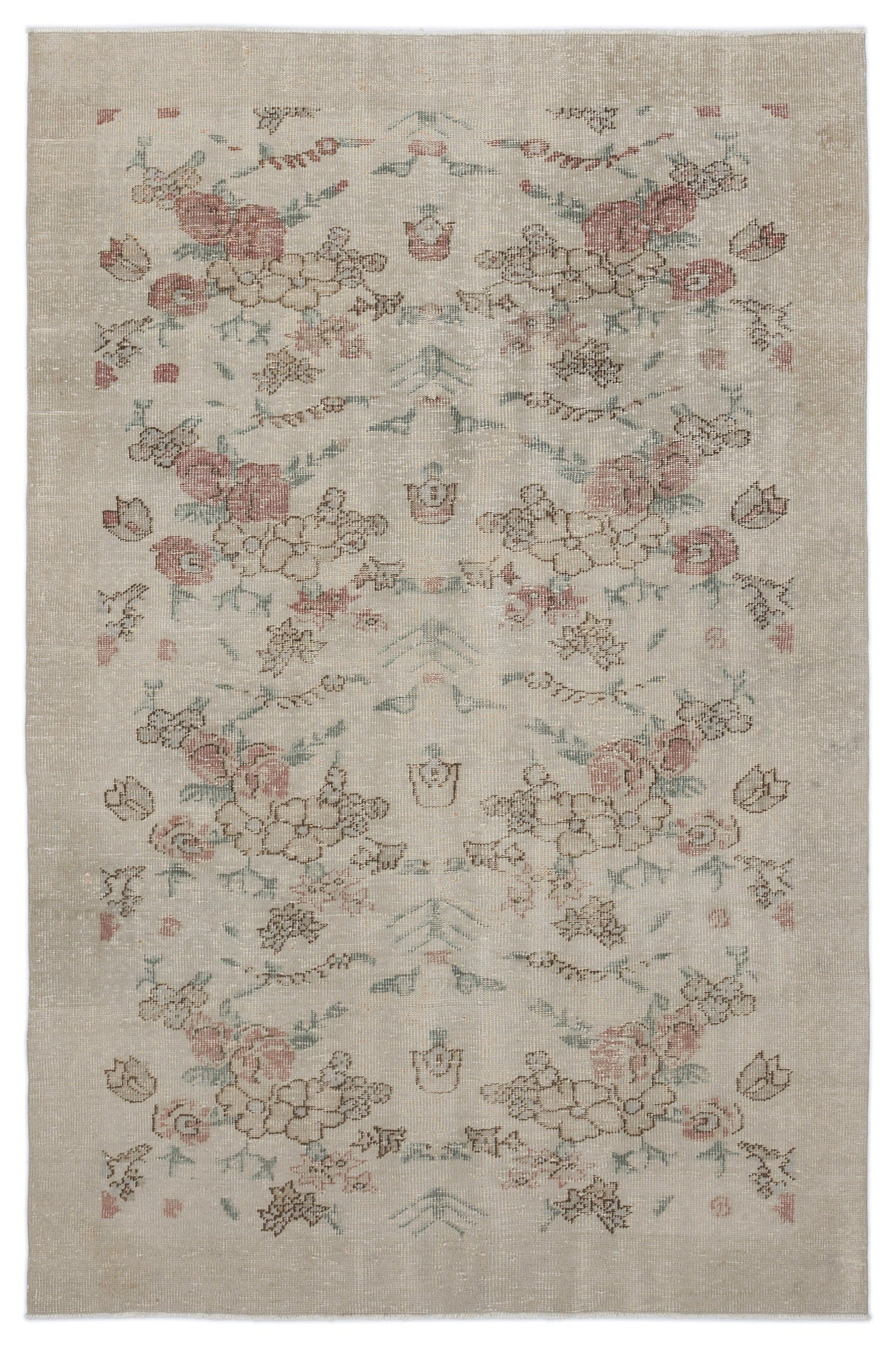 Atina Beige Vintage Wool Handmade Area Rug 5'1" x 9'4"