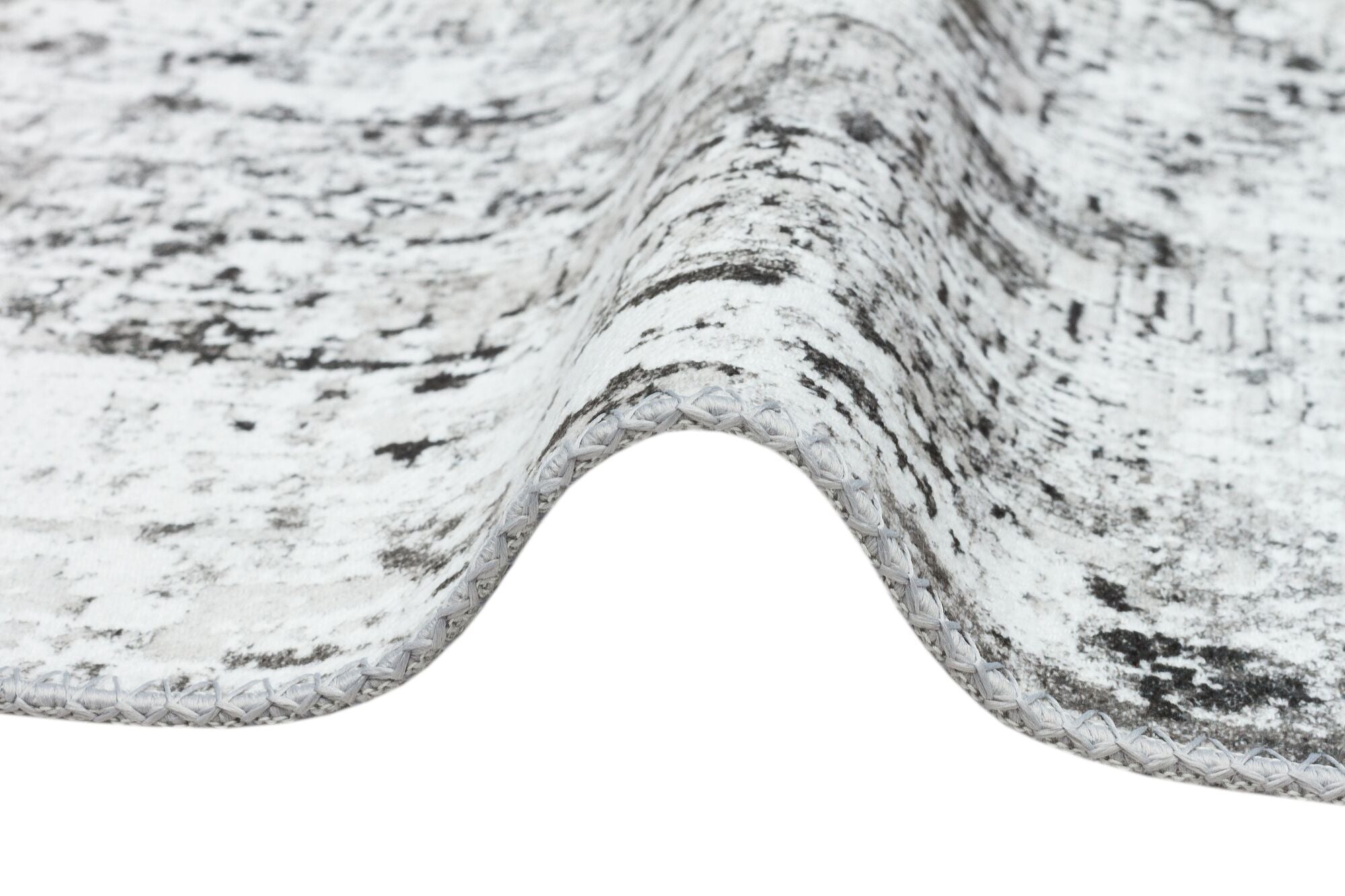Modern Cotton Area Rug – Grey Digital Print Fringed Woven Carpet