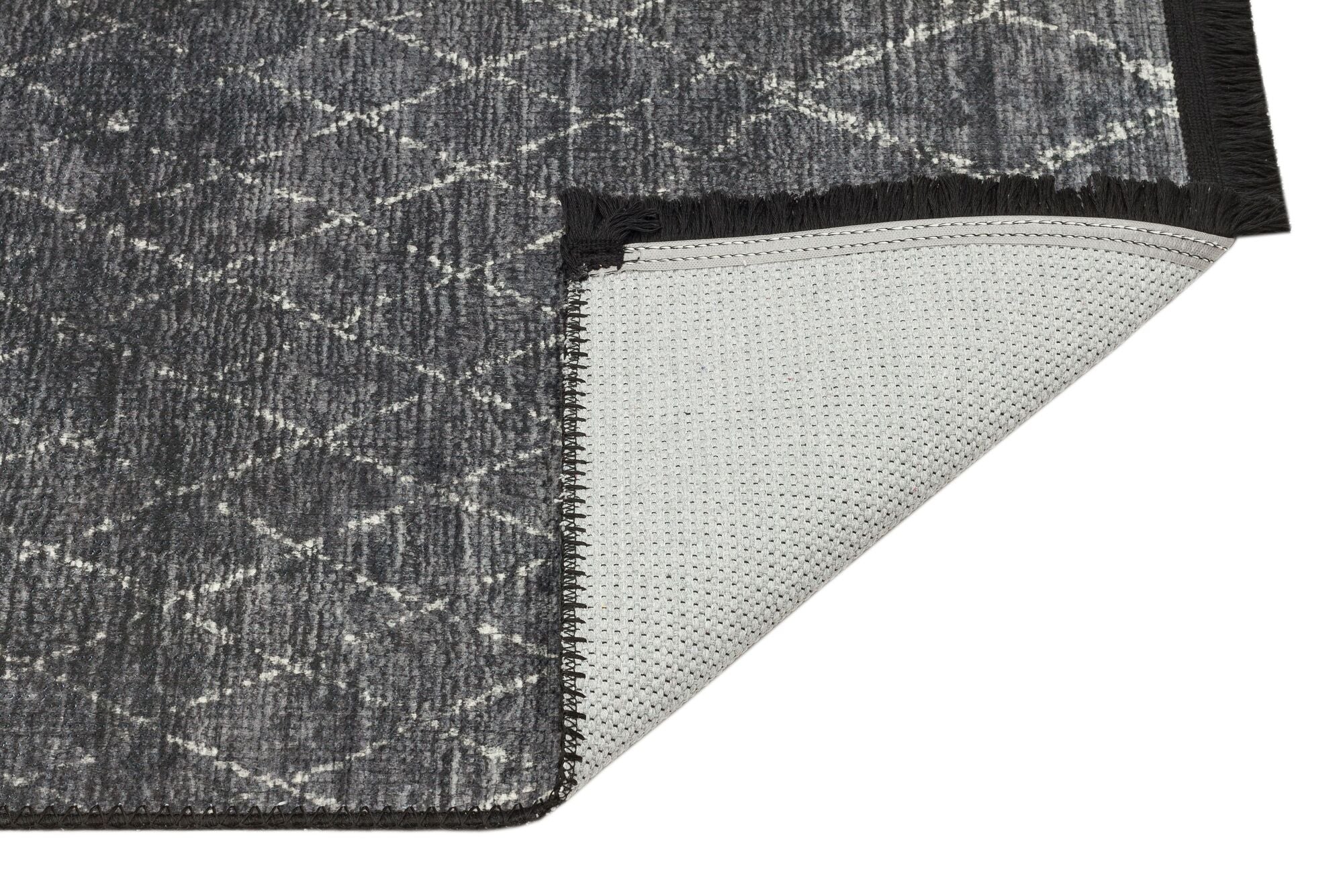 Modern Digital Print Rug - Anthracite Cotton Area Rug with Non Slip Base