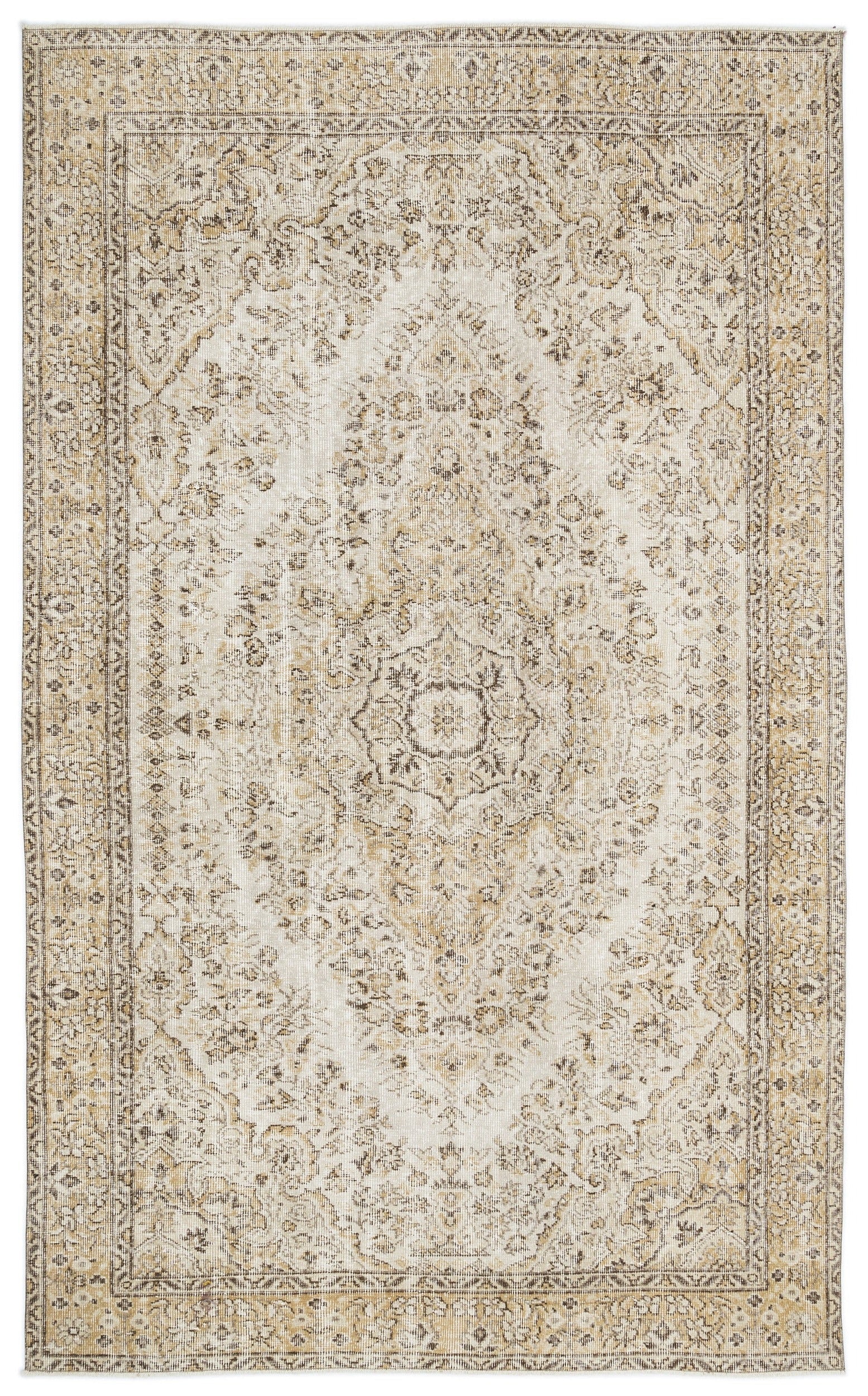 Atina Beige Vintage Wool Handmade Area Rug 5'8" x 9'10"