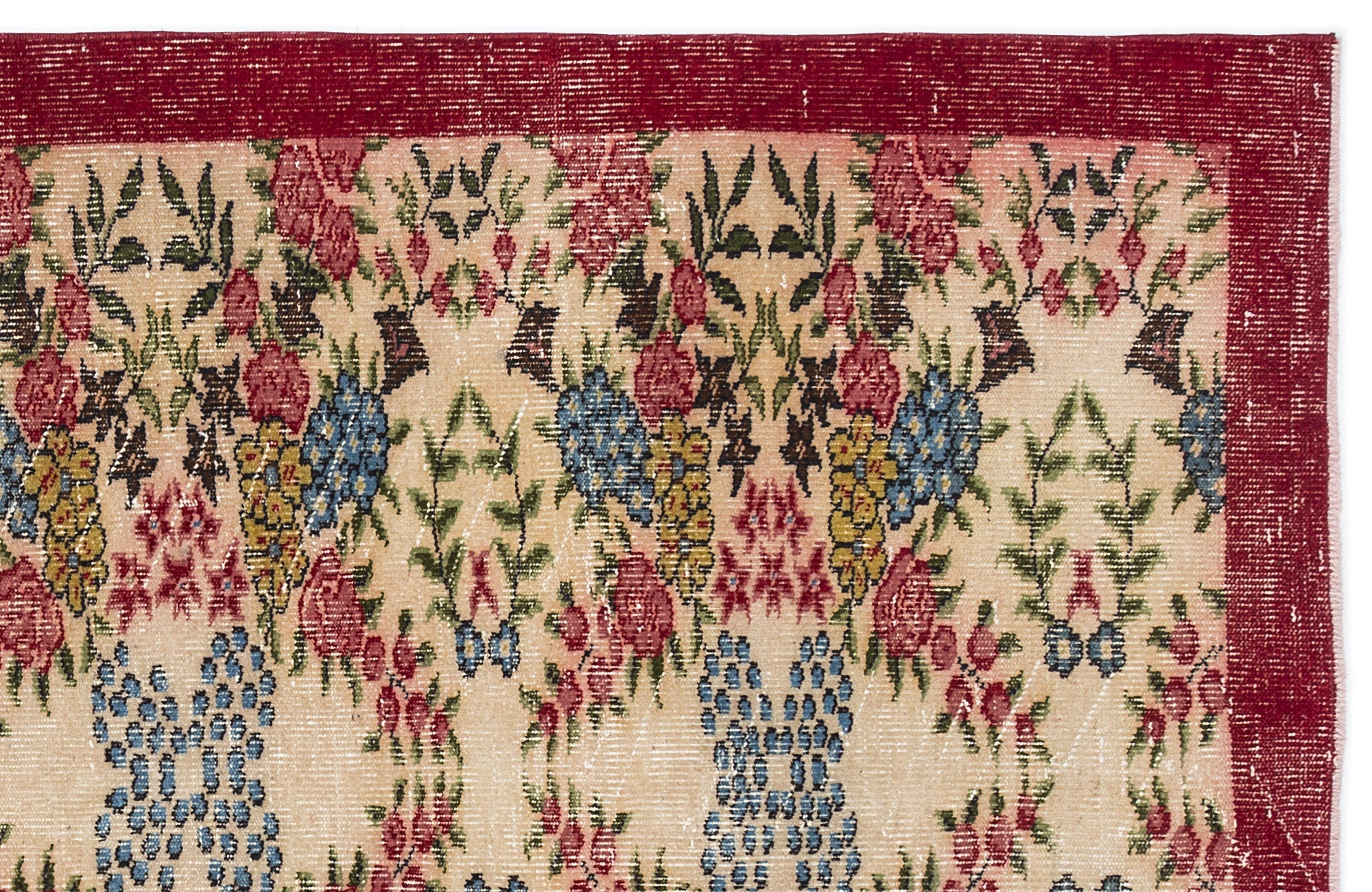 Atina Cream Vintage Wool Handmade Area Rug 5'2" x 8'9"