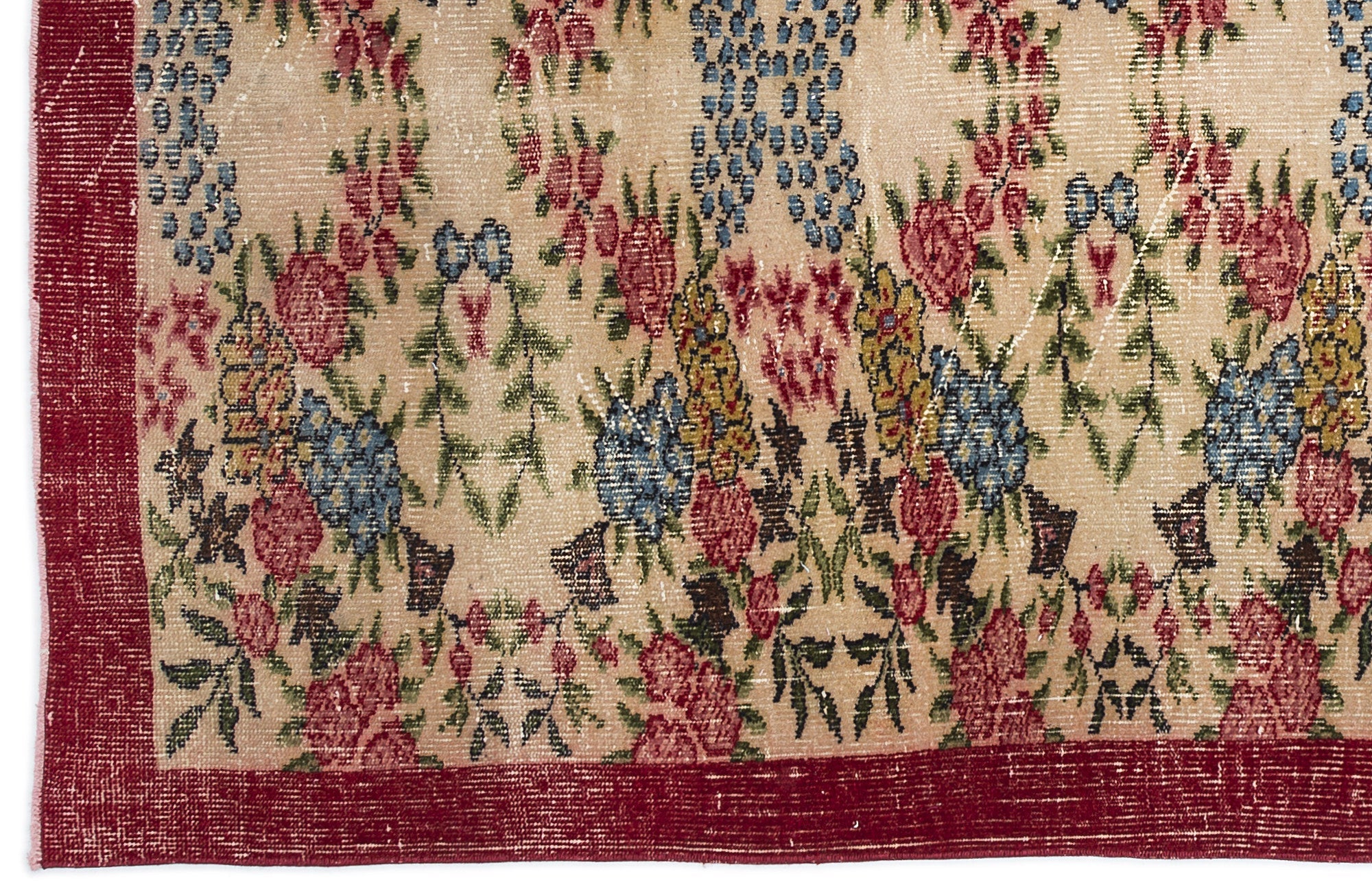 Atina Cream Vintage Wool Handmade Area Rug 5'2" x 8'9"
