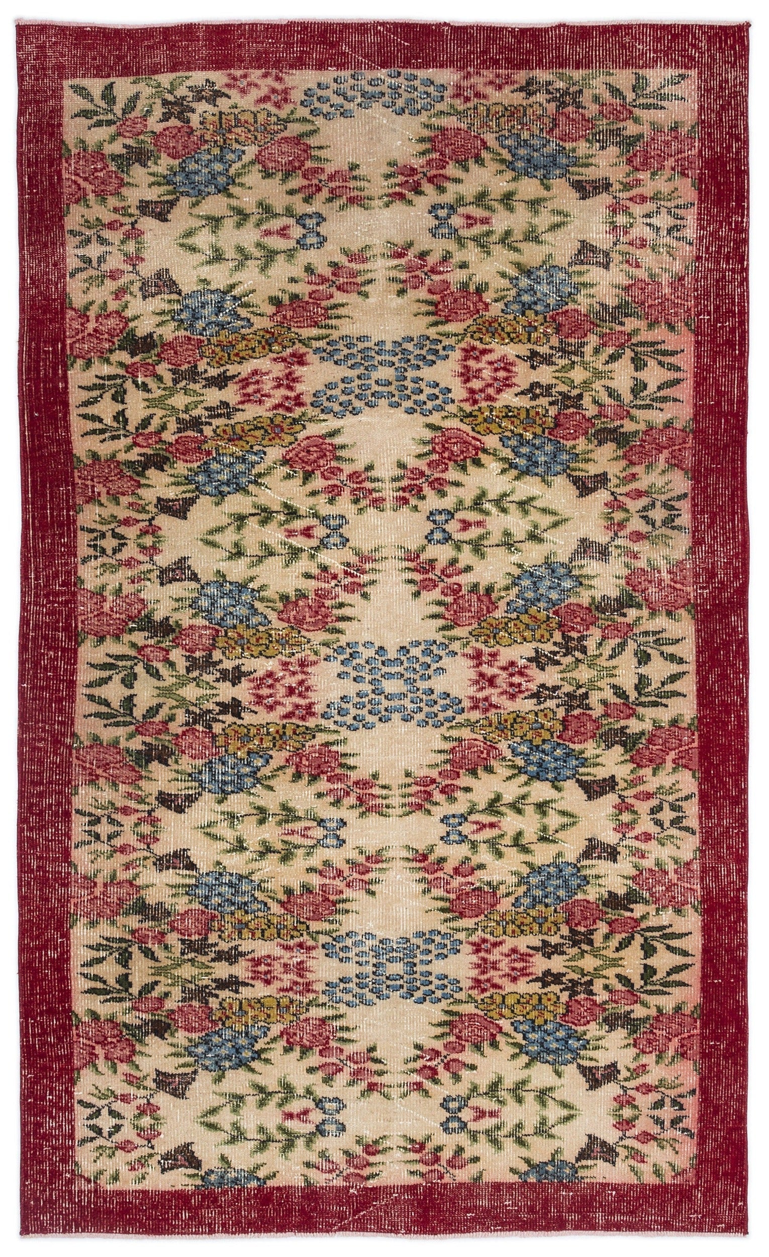 Atina Cream Vintage Wool Handmade Area Rug 5'2" x 8'9"