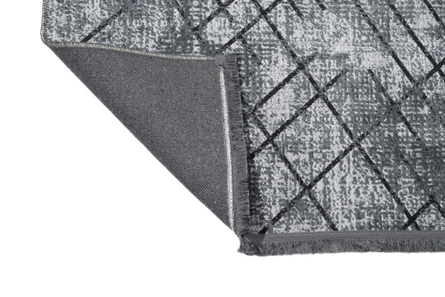 Grey Geometric Area Rug – Cotton Chenille Digital Print Carpet by Pia Monte