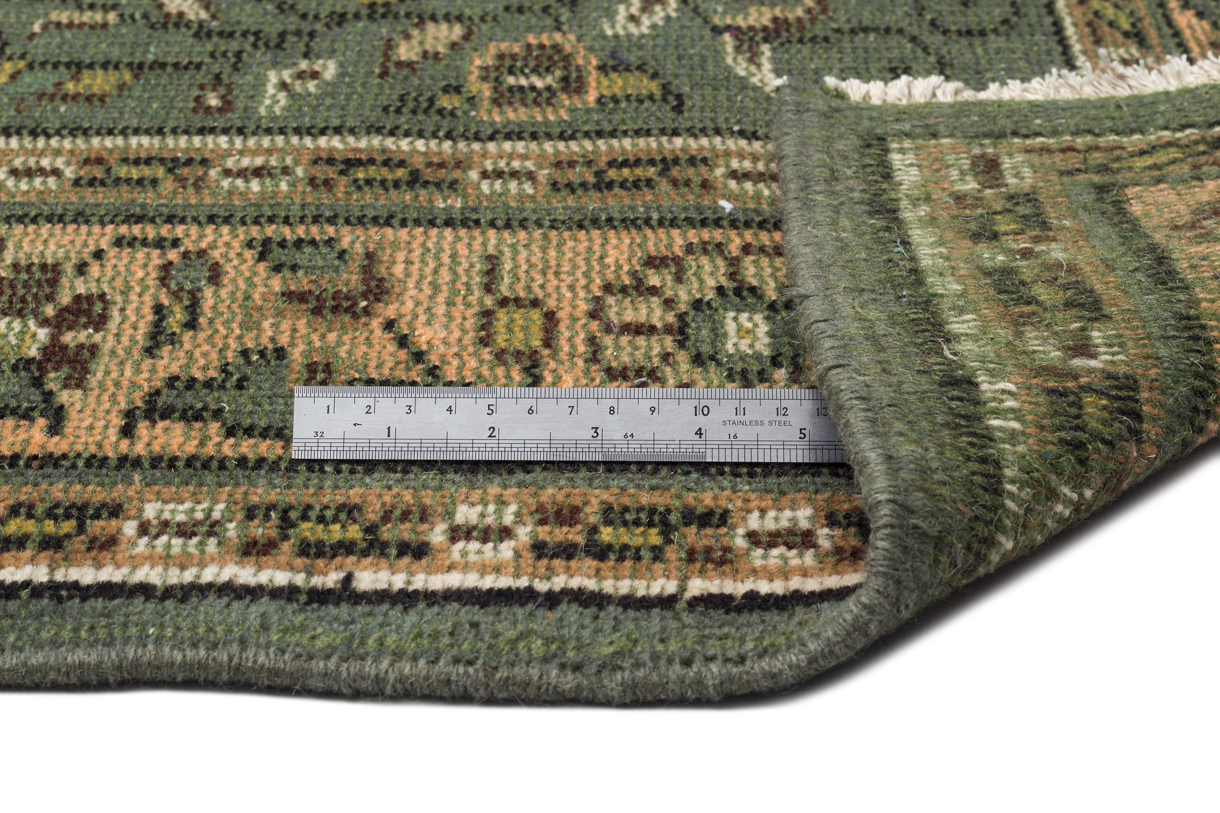 Atina Green Vintage Wool Handmade Area Rug 5'10" x 9'7"