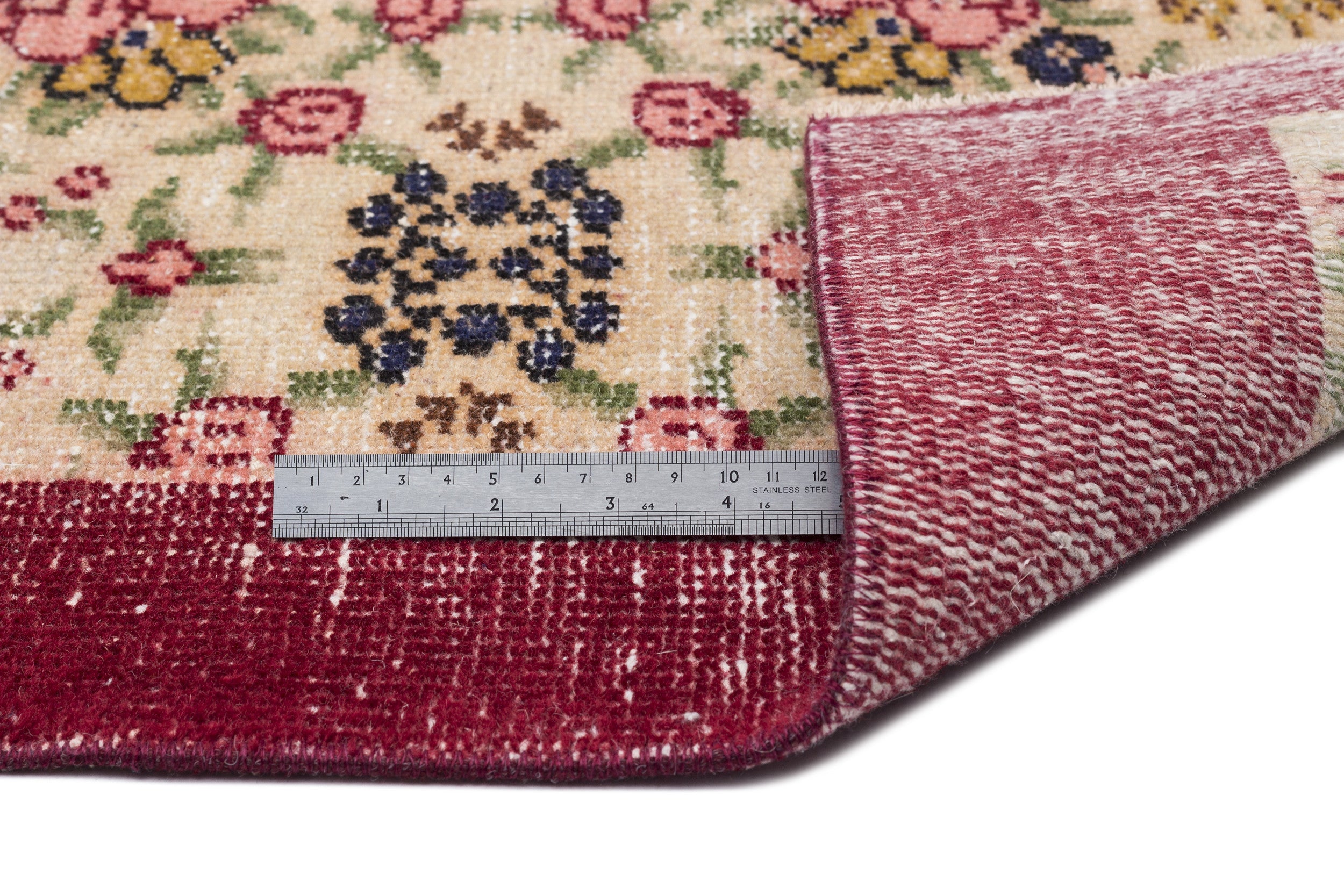 Atina Cream Vintage Wool Handmade Area Rug 4'4" x 7'9"