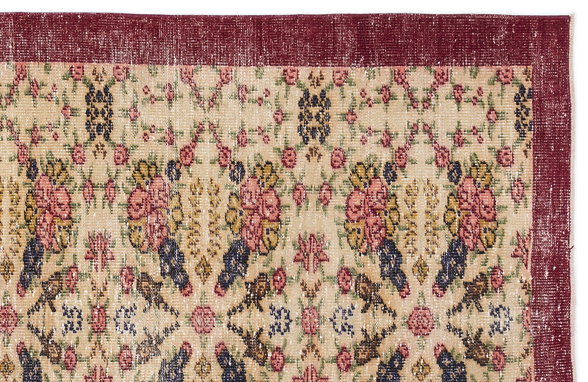 Atina Cream Vintage Wool Handmade Area Rug 4'4" x 7'9"
