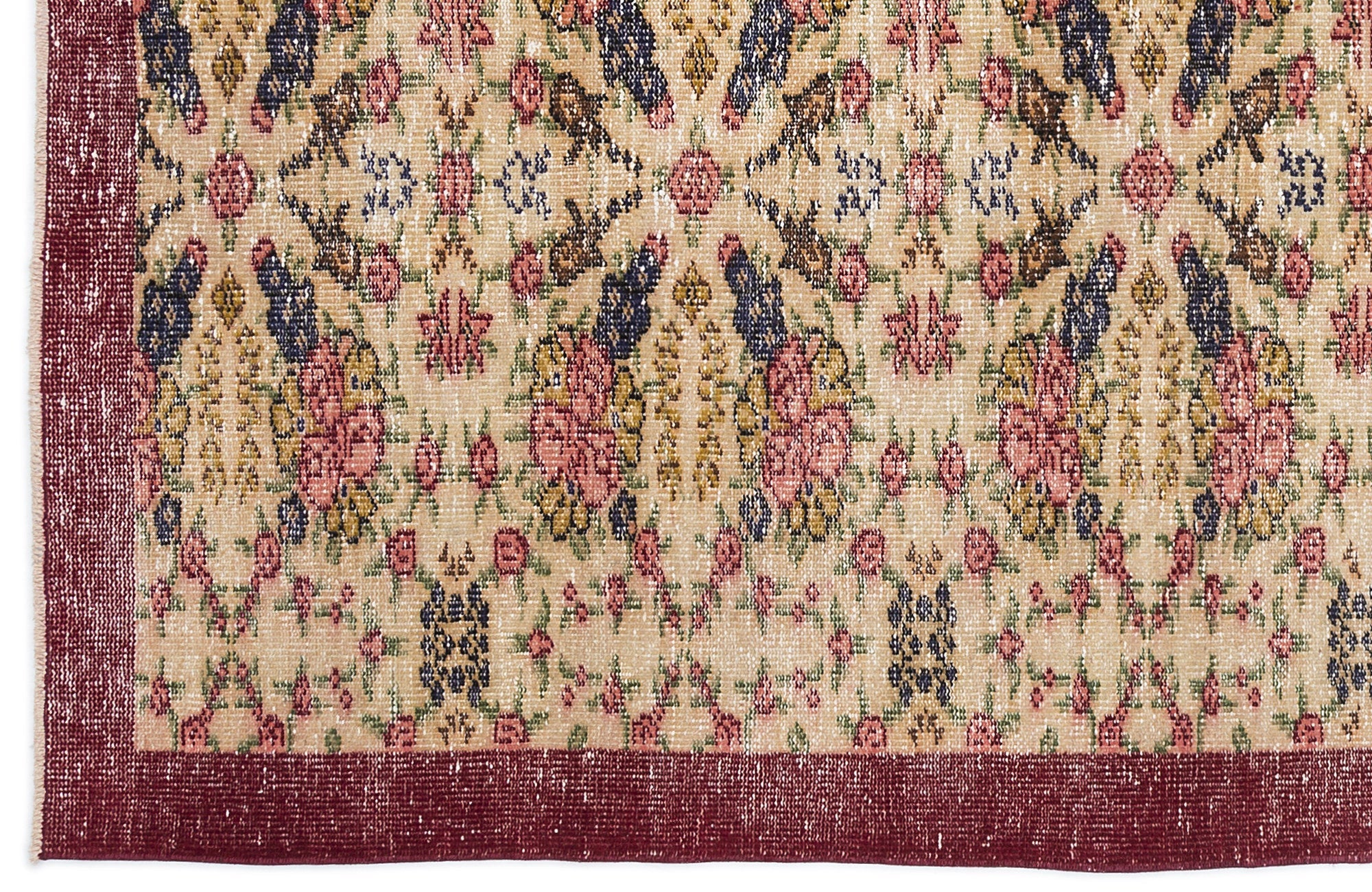 Atina Cream Vintage Wool Handmade Area Rug 4'4" x 7'9"