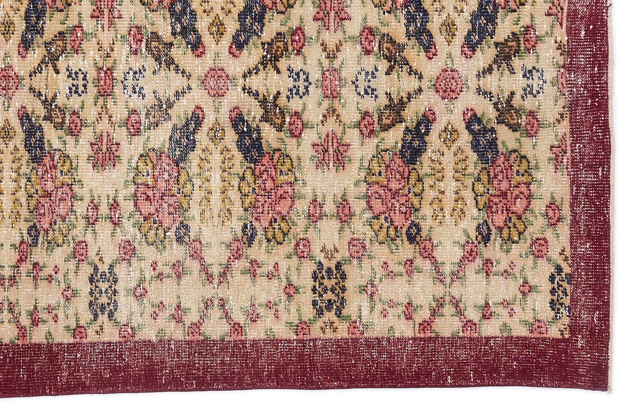 Atina Cream Vintage Wool Handmade Area Rug 4'4" x 7'9"