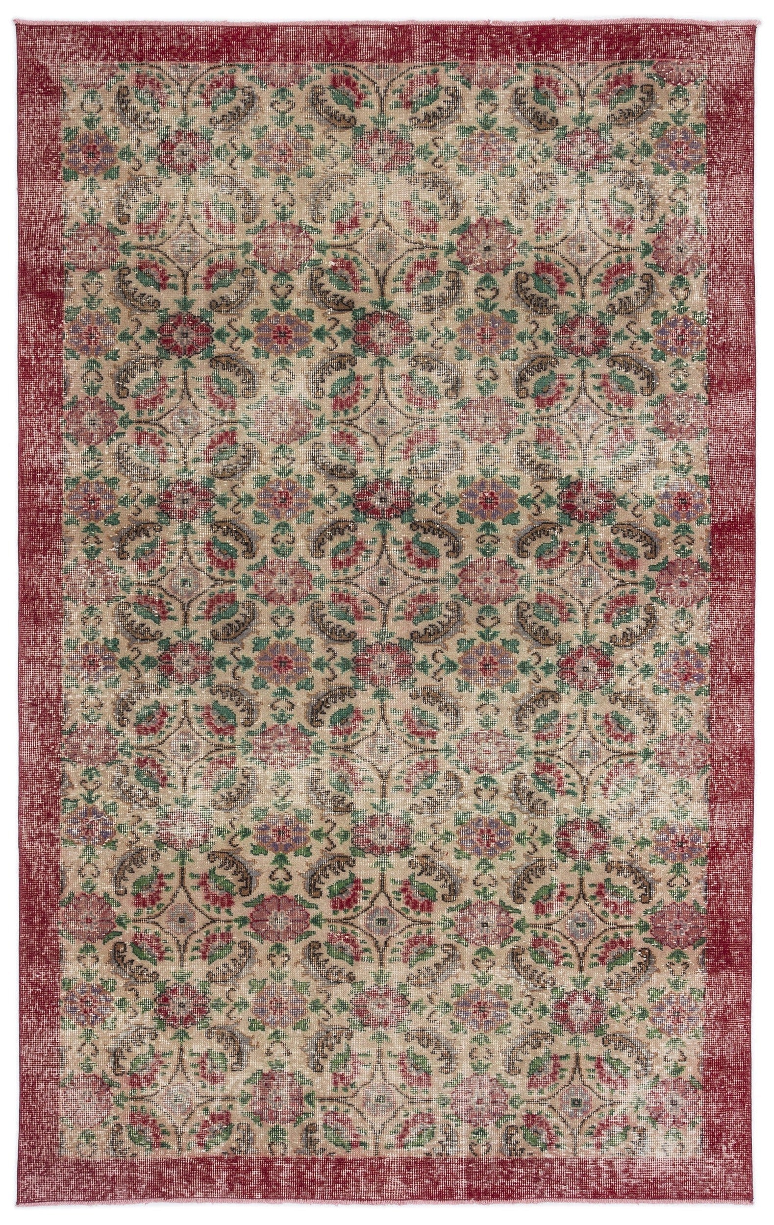 Atina Cream Vintage Wool Handmade Area Rug 5'5" x 9'5"