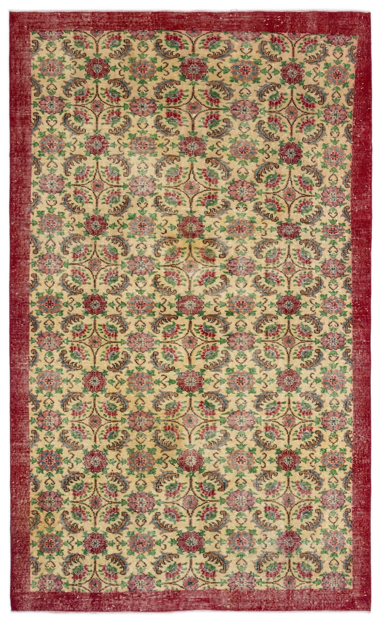 Atina Cream Vintage Wool Handmade Area Rug 5'9" x 9'7"