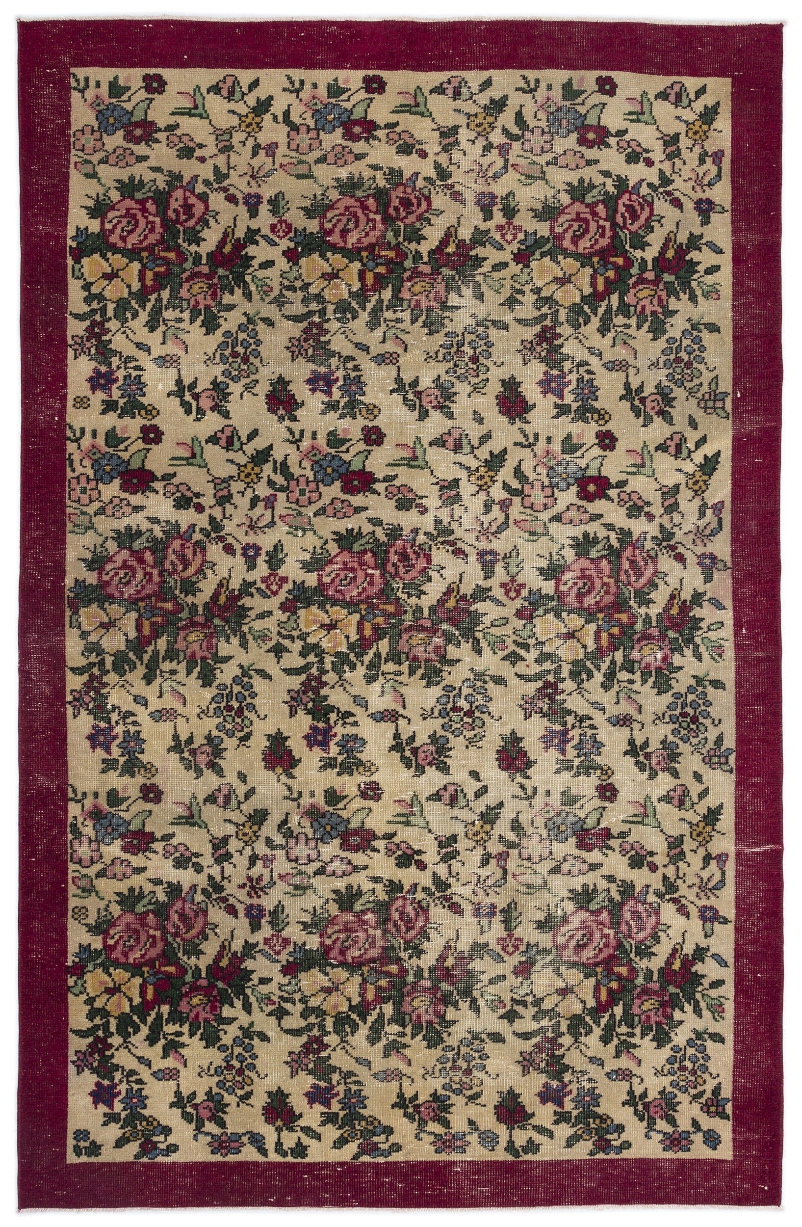 Atina Cream Vintage Wool Handmade Area Rug 5'9" x 9'0"